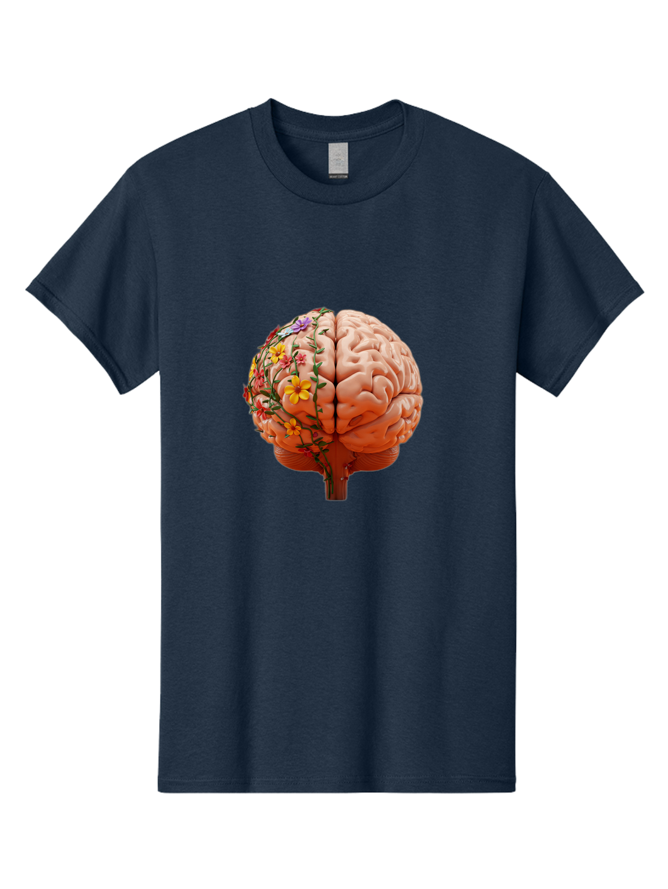 Human-Brain-With-Flowers Men'S Graphic Tee, 100% Cotton, Comfortable Casual Summer Wear, Machine Washable, Human Brain, Floral Growth, Creative Thinking, Brain Development, Mental Wellness, Colorful Blooms, Cognitive Function, Bae047