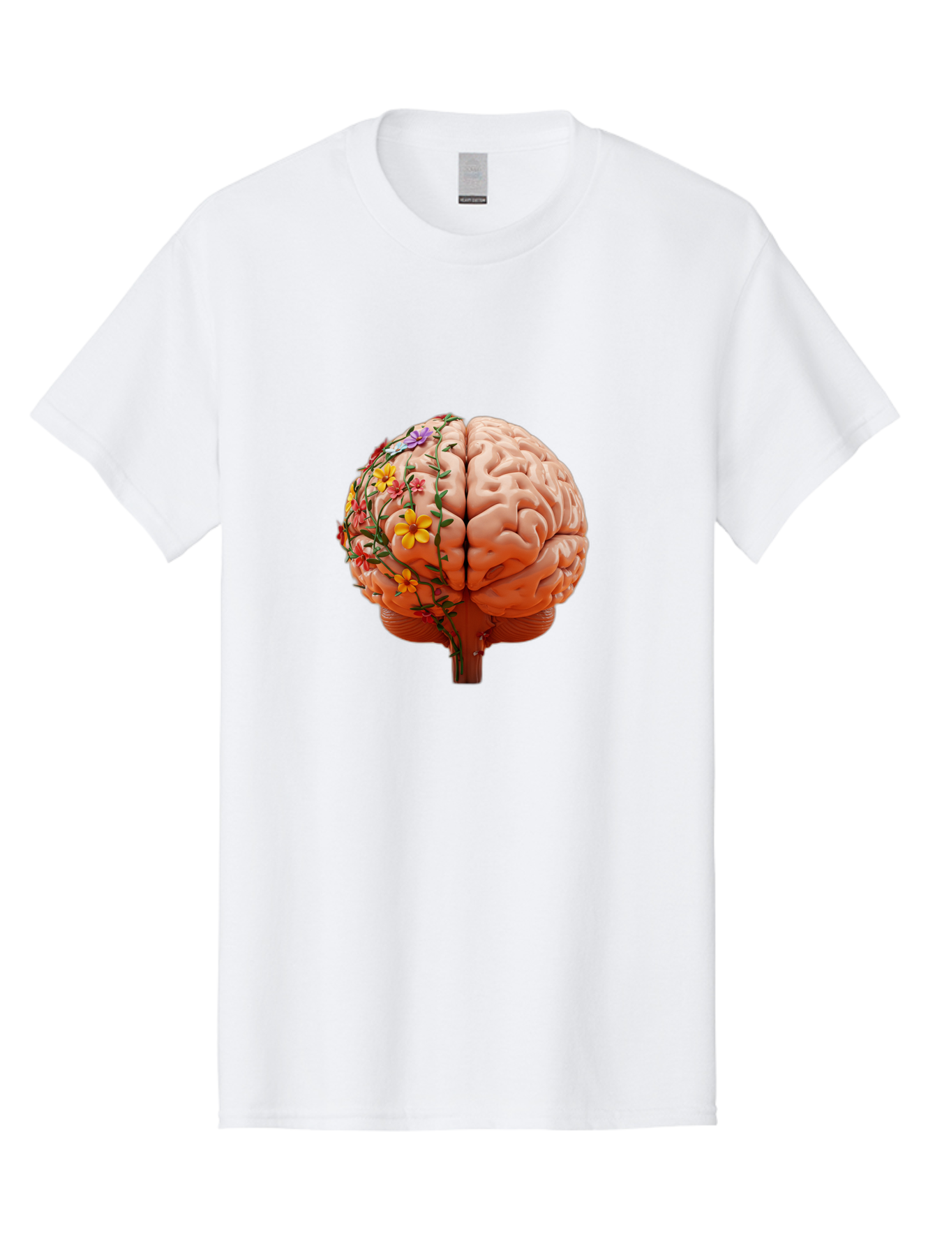 Human-Brain-With-Flowers Men'S Graphic Tee, 100% Cotton, Comfortable Casual Summer Wear, Machine Washable, Human Brain, Floral Growth, Creative Thinking, Brain Development, Mental Wellness, Colorful Blooms, Cognitive Function, Bae047