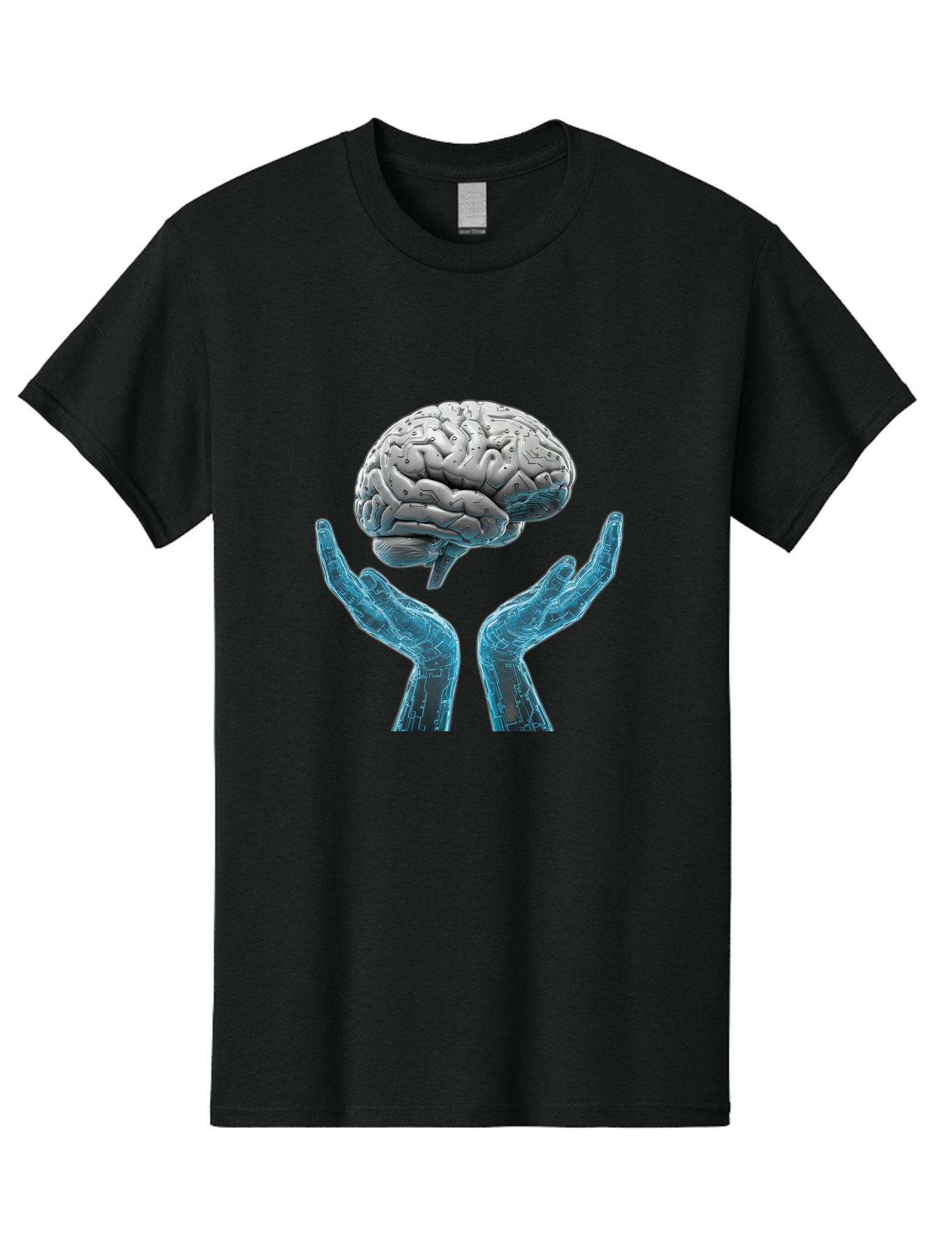 Human-Brain Men'S Graphic Tee, 100% Cotton, Comfortable Casual Summer Wear, Machine Washable, Robotic Hands, Human Brain, Futuristic Technology, Artificial Intelligence, Neural Networks, Cognitive Abilities, Advanced Robotics, Bae048