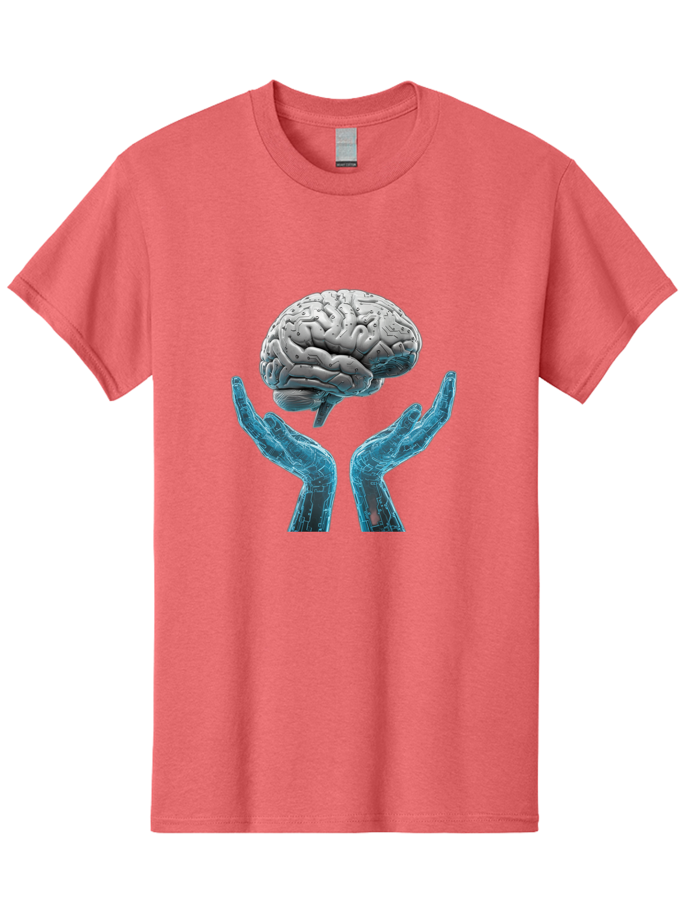 Human-Brain Men'S Graphic Tee, 100% Cotton, Comfortable Casual Summer Wear, Machine Washable, Robotic Hands, Human Brain, Futuristic Technology, Artificial Intelligence, Neural Networks, Cognitive Abilities, Advanced Robotics, Bae048