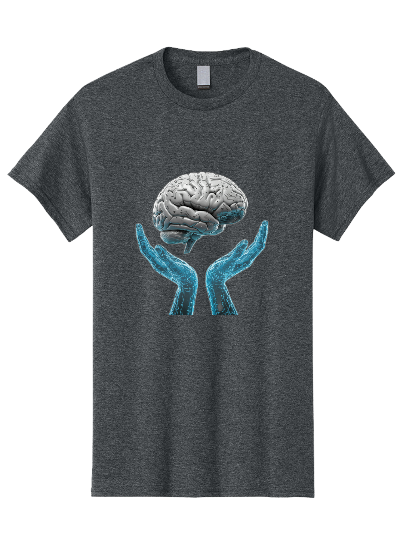 Human-Brain Men'S Graphic Tee, 100% Cotton, Comfortable Casual Summer Wear, Machine Washable, Robotic Hands, Human Brain, Futuristic Technology, Artificial Intelligence, Neural Networks, Cognitive Abilities, Advanced Robotics, Bae048