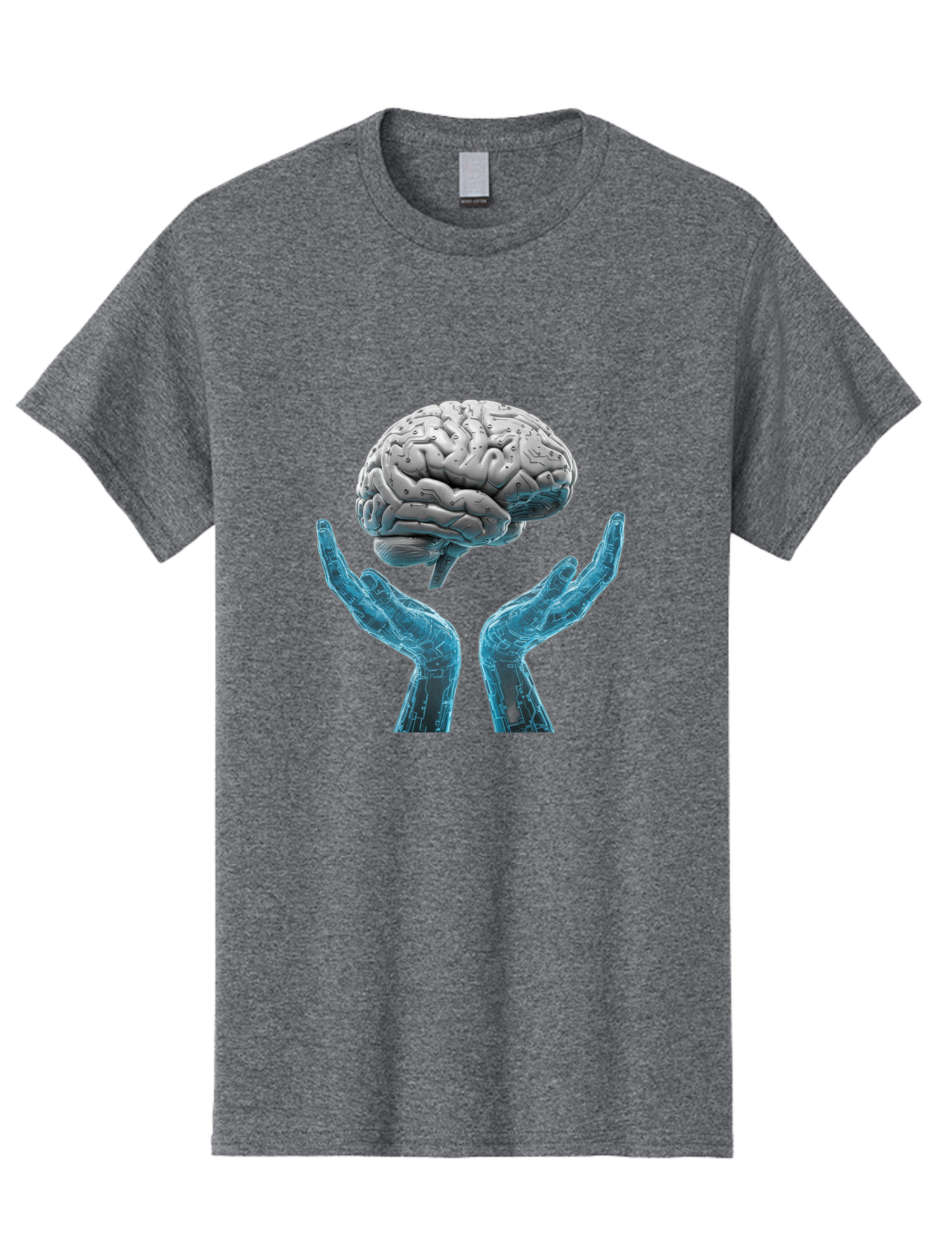 Human-Brain Men'S Graphic Tee, 100% Cotton, Comfortable Casual Summer Wear, Machine Washable, Robotic Hands, Human Brain, Futuristic Technology, Artificial Intelligence, Neural Networks, Cognitive Abilities, Advanced Robotics, Bae048