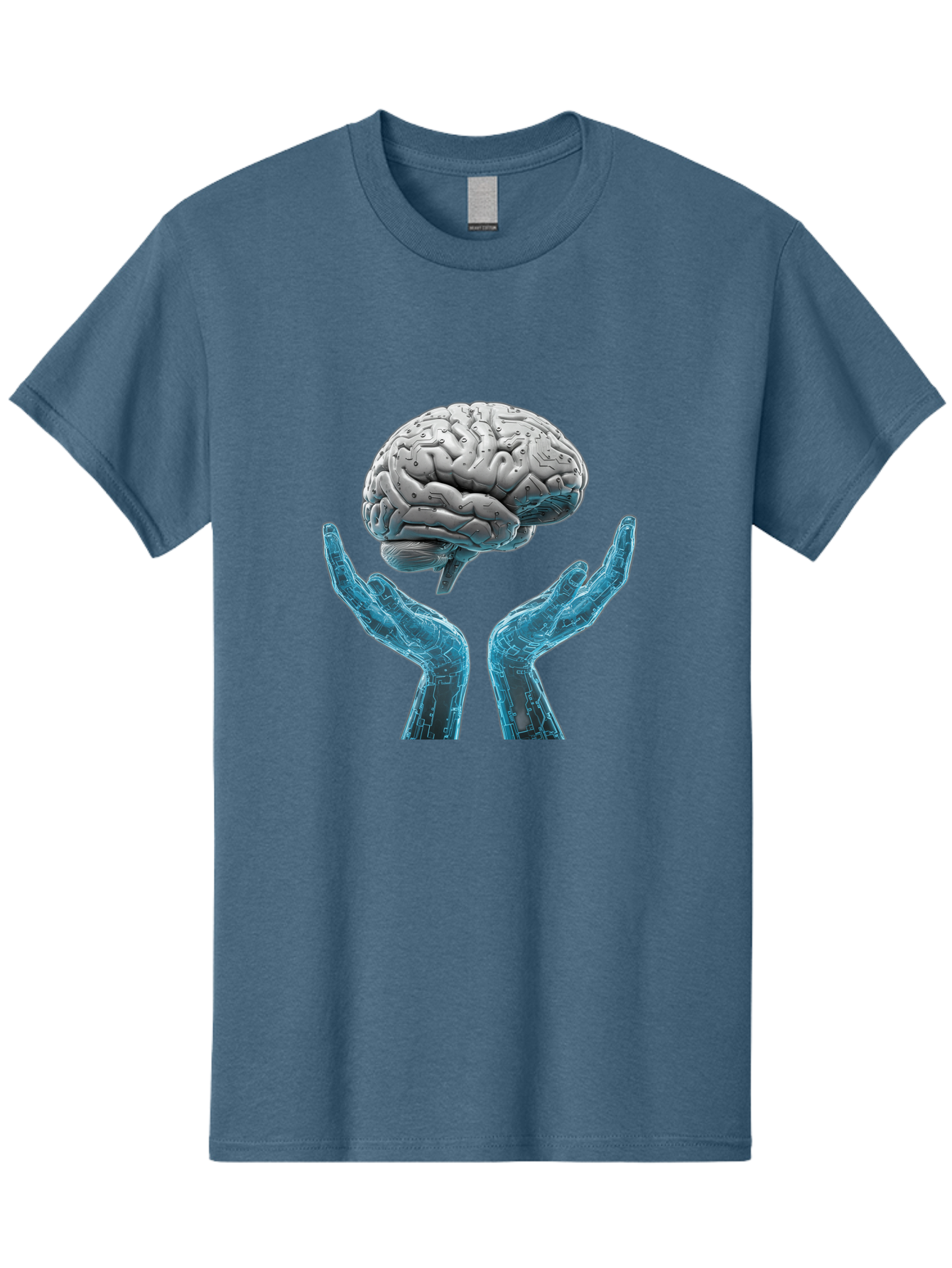 Human-Brain Men'S Graphic Tee, 100% Cotton, Comfortable Casual Summer Wear, Machine Washable, Robotic Hands, Human Brain, Futuristic Technology, Artificial Intelligence, Neural Networks, Cognitive Abilities, Advanced Robotics, Bae048