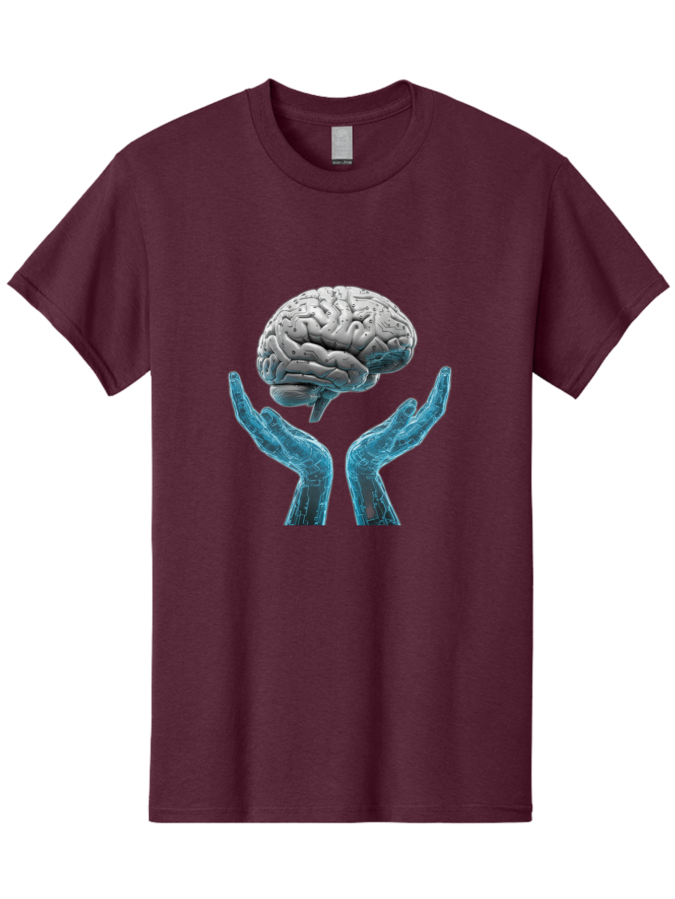 Human-Brain Men'S Graphic Tee, 100% Cotton, Comfortable Casual Summer Wear, Machine Washable, Robotic Hands, Human Brain, Futuristic Technology, Artificial Intelligence, Neural Networks, Cognitive Abilities, Advanced Robotics, Bae048