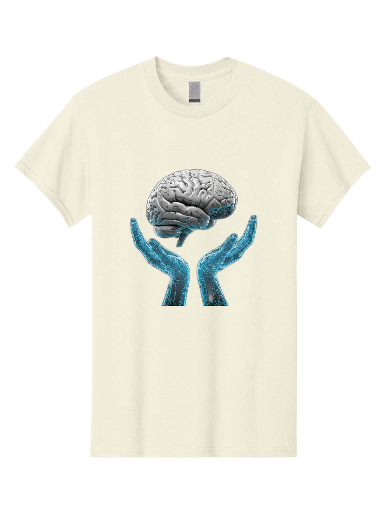 Human-Brain Men'S Graphic Tee, 100% Cotton, Comfortable Casual Summer Wear, Machine Washable, Robotic Hands, Human Brain, Futuristic Technology, Artificial Intelligence, Neural Networks, Cognitive Abilities, Advanced Robotics, Bae048