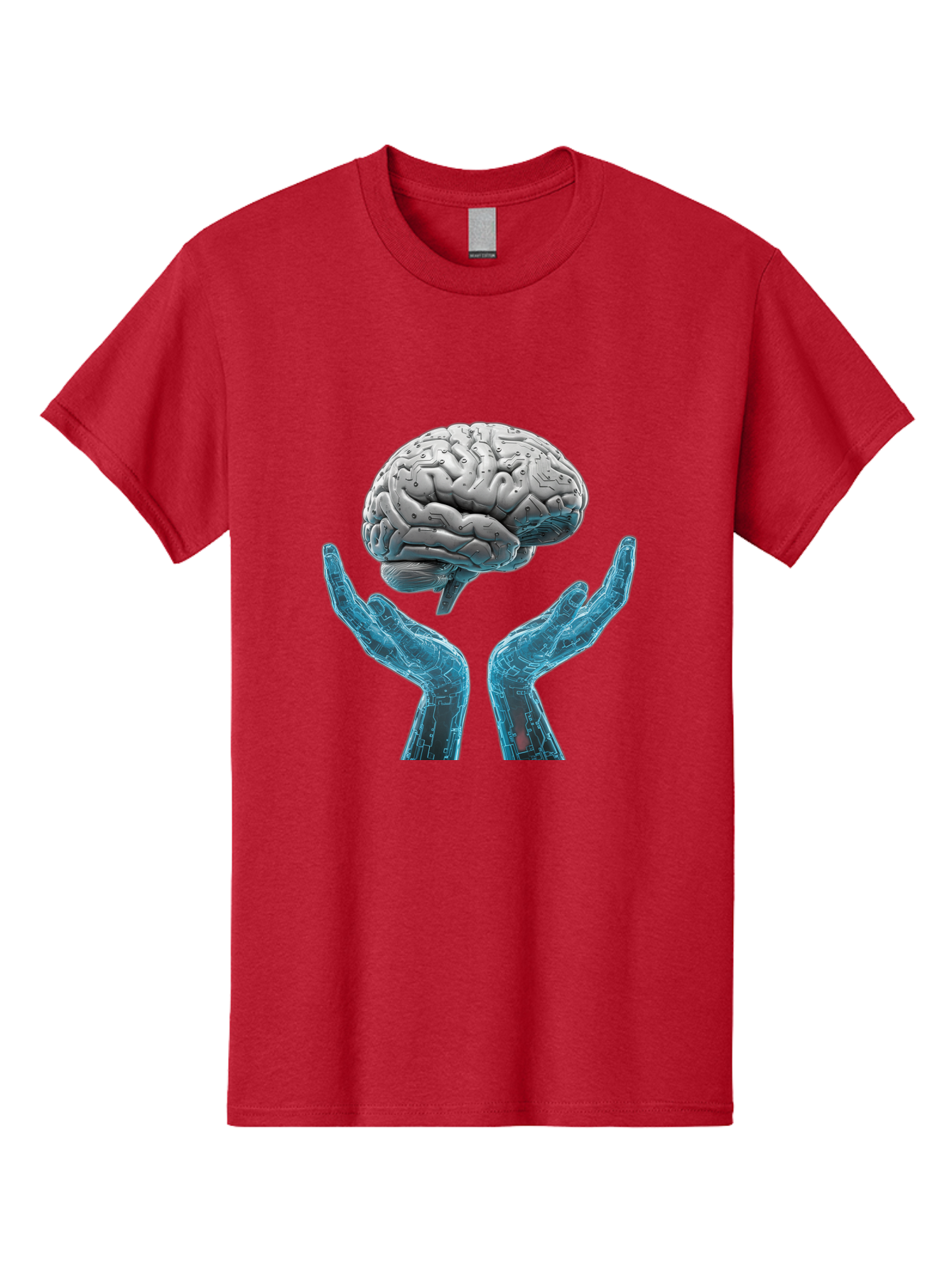 Human-Brain Men'S Graphic Tee, 100% Cotton, Comfortable Casual Summer Wear, Machine Washable, Robotic Hands, Human Brain, Futuristic Technology, Artificial Intelligence, Neural Networks, Cognitive Abilities, Advanced Robotics, Bae048