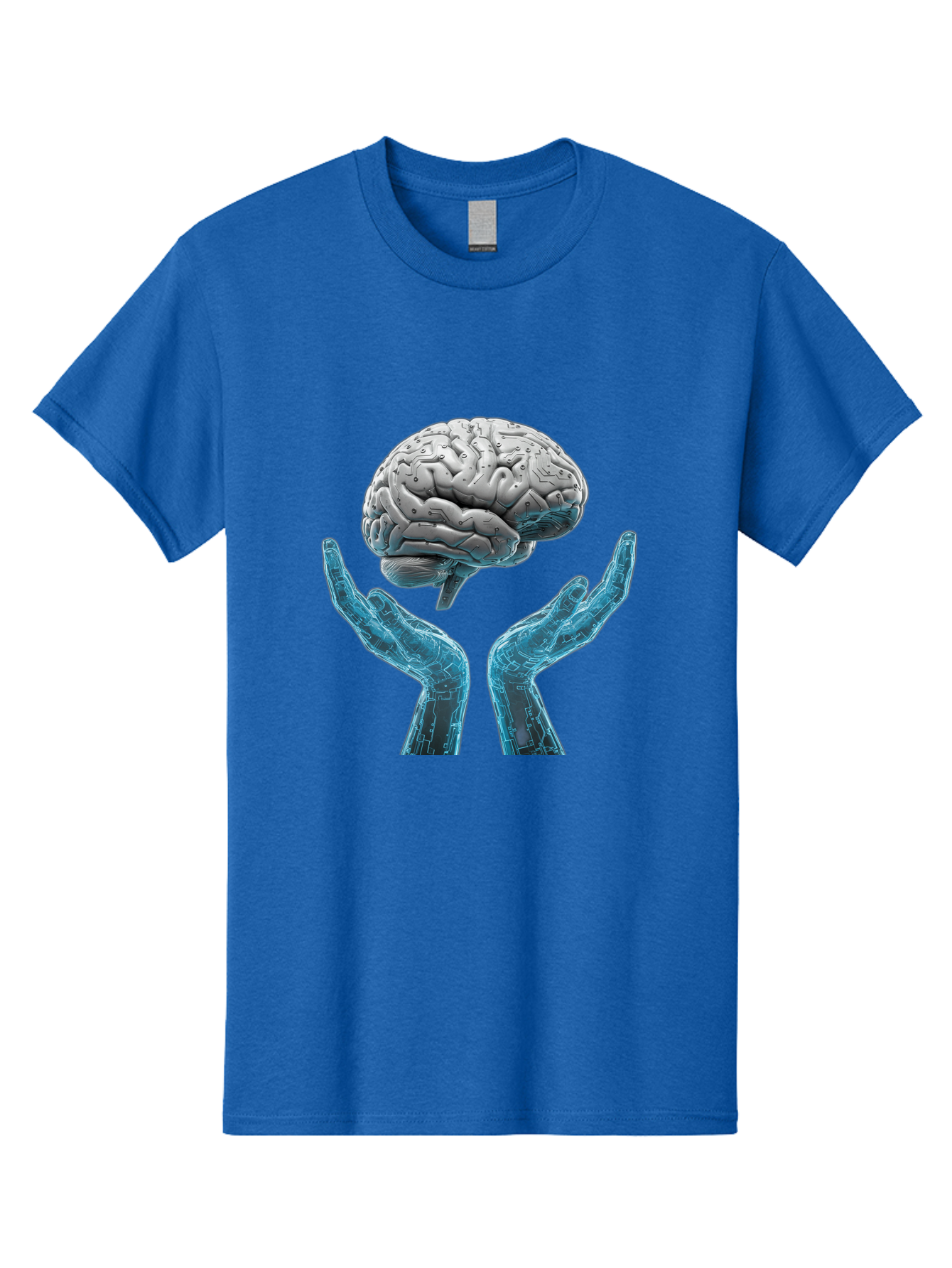 Human-Brain Men'S Graphic Tee, 100% Cotton, Comfortable Casual Summer Wear, Machine Washable, Robotic Hands, Human Brain, Futuristic Technology, Artificial Intelligence, Neural Networks, Cognitive Abilities, Advanced Robotics, Bae048