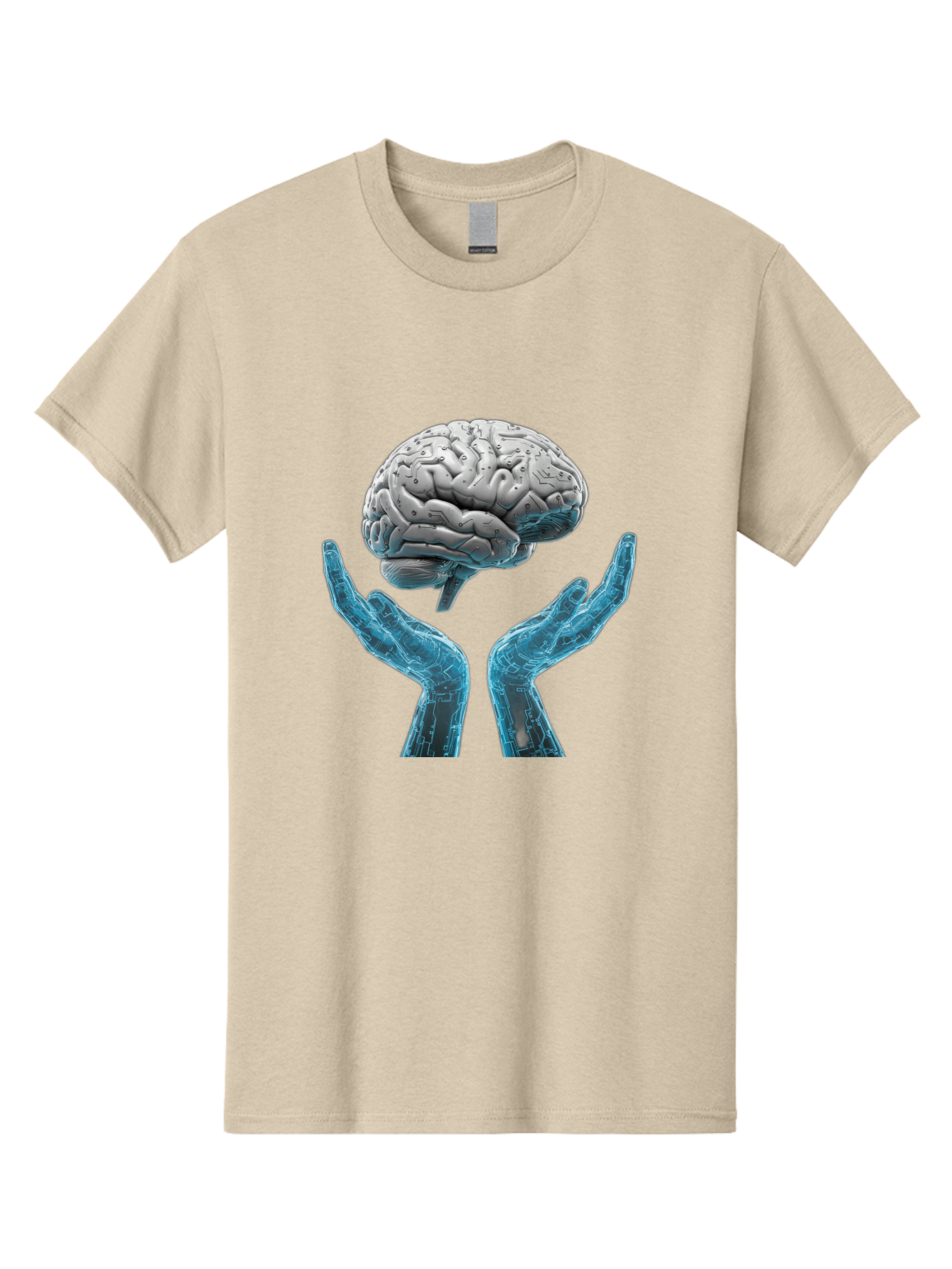 Human-Brain Men'S Graphic Tee, 100% Cotton, Comfortable Casual Summer Wear, Machine Washable, Robotic Hands, Human Brain, Futuristic Technology, Artificial Intelligence, Neural Networks, Cognitive Abilities, Advanced Robotics, Bae048