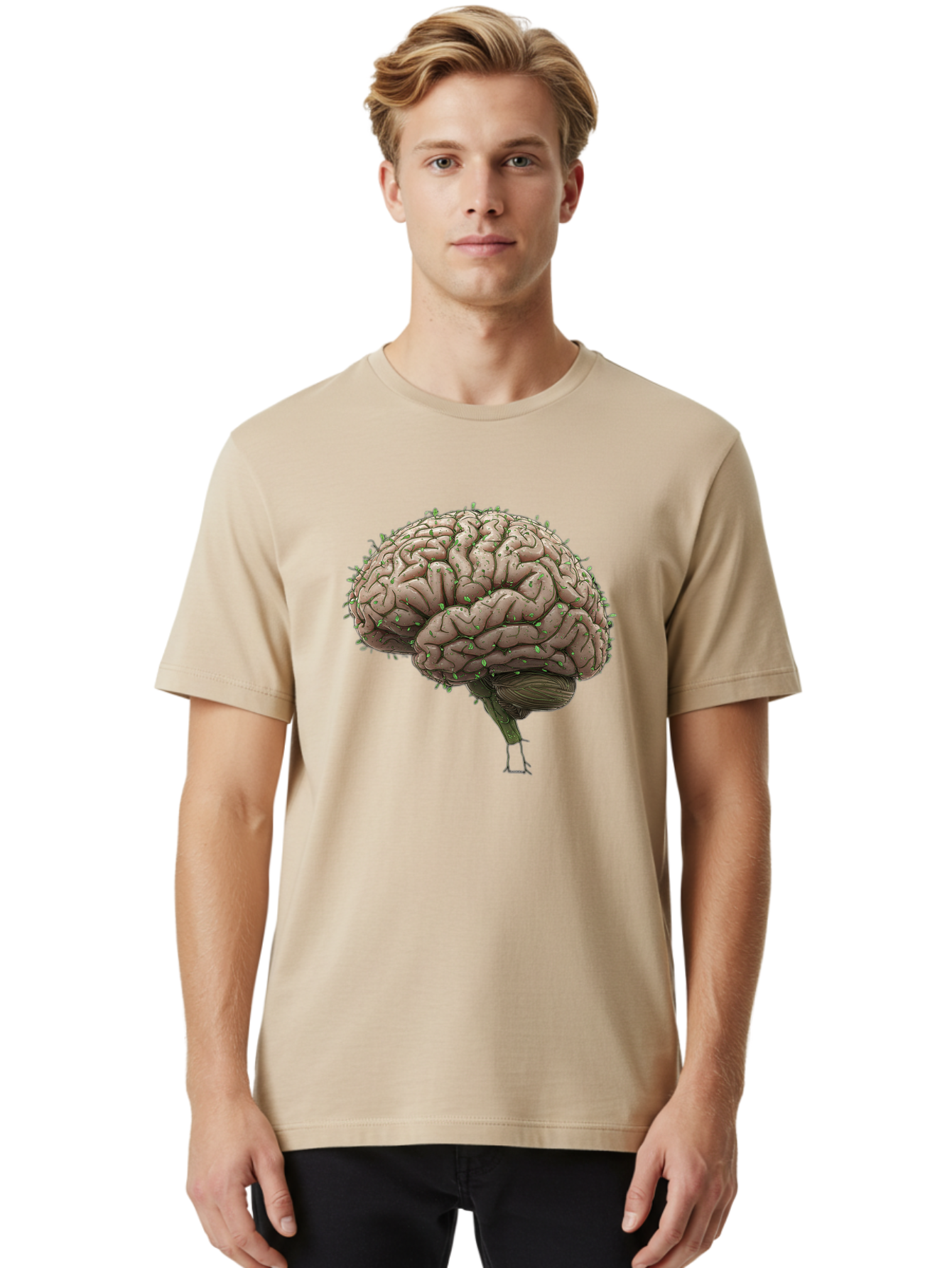 Infected-Brain Men'S Graphic Tee, 100% Cotton, Comfortable Casual Summer Wear, Machine Washable, Human Brain, Bacterial Infection, Neurological Disorder, Cognitive Impairment, Neurodegenerative Disease, Brain Health, Neuroscience, Bae049