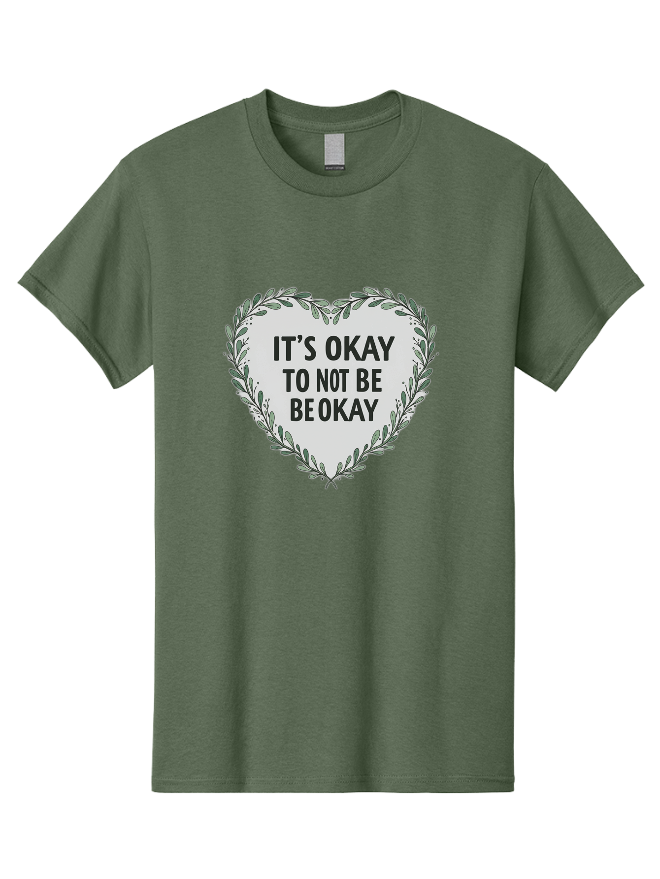 It-S-Okay-To-Not-Be-Okay-2 Men'S Graphic Tee, 100% Cotton, Comfortable Casual Summer Wear, Machine Washable, Mental Health Awareness, Inspirational Quotes, Heart Shape, Floral Wreath, Motivational Messages, Self Care, Emotional Support, Bae051