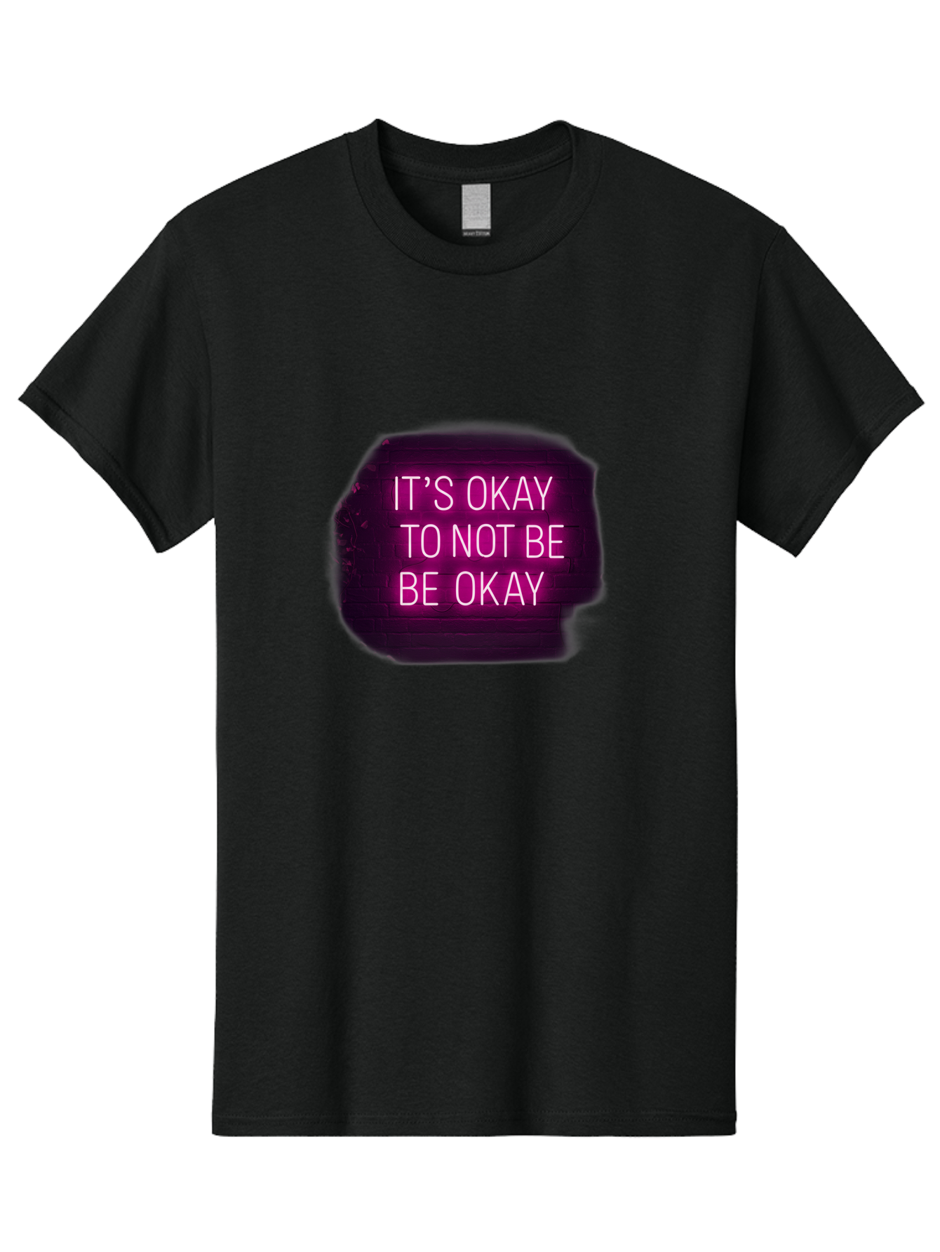It-S-Okay-To-Not-Be-Okay-3 Men'S Graphic Tee, 100% Cotton, Comfortable Casual Summer Wear, Machine Washable, Mental Health Awareness, Self Care, Emotional Support, Neon Sign, Pink Text, Inspirational Quote, Motivational Message Bae052