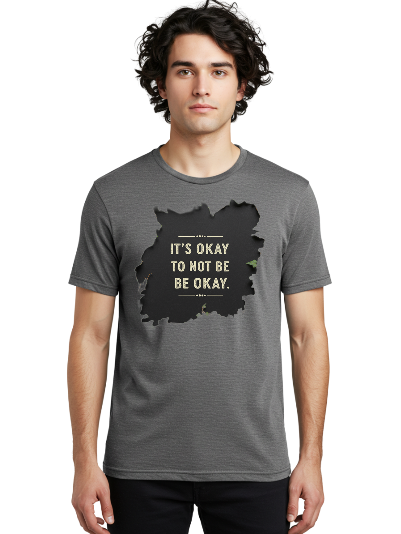 It-S-Okay-To-Not-Be-Okay-5 Men'S Graphic Tee, 100% Cotton, Comfortable Casual Summer Wear, Machine Washable, Mental Health Awareness, Inspirational Quote, Emotional Support, Self Care, Positive Affirmation, Motivational Message, Bae054