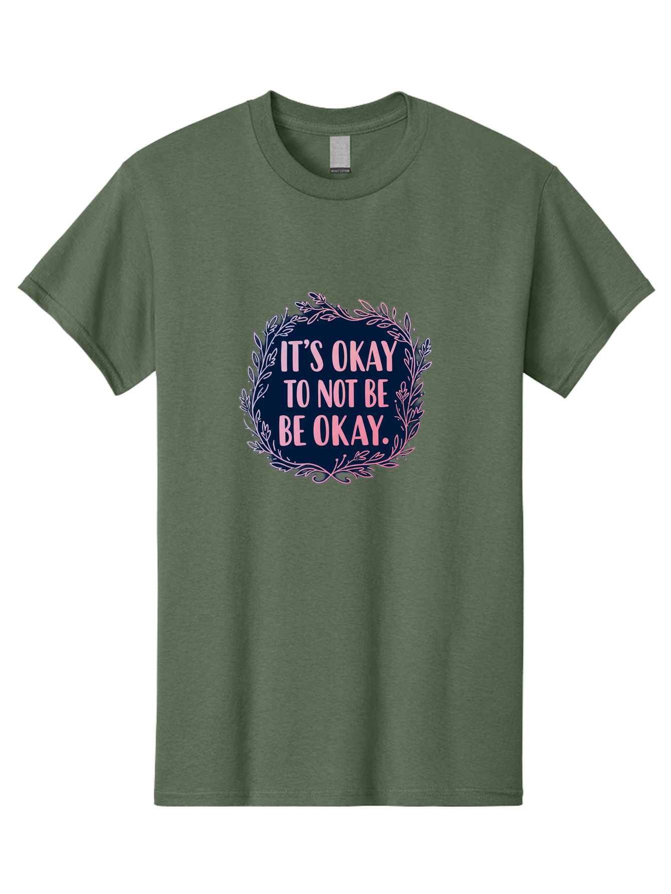 It-S-Okay-To-Not-Be-Okay Men'S Graphic Tee, 100% Cotton, Comfortable Casual Summer Wear, Machine Washable, Mental Health Awareness, Motivational Quote, Self Care, Positive Affirmation, Emotional Wellness, Inspirational Message, Pink Font, Bae055