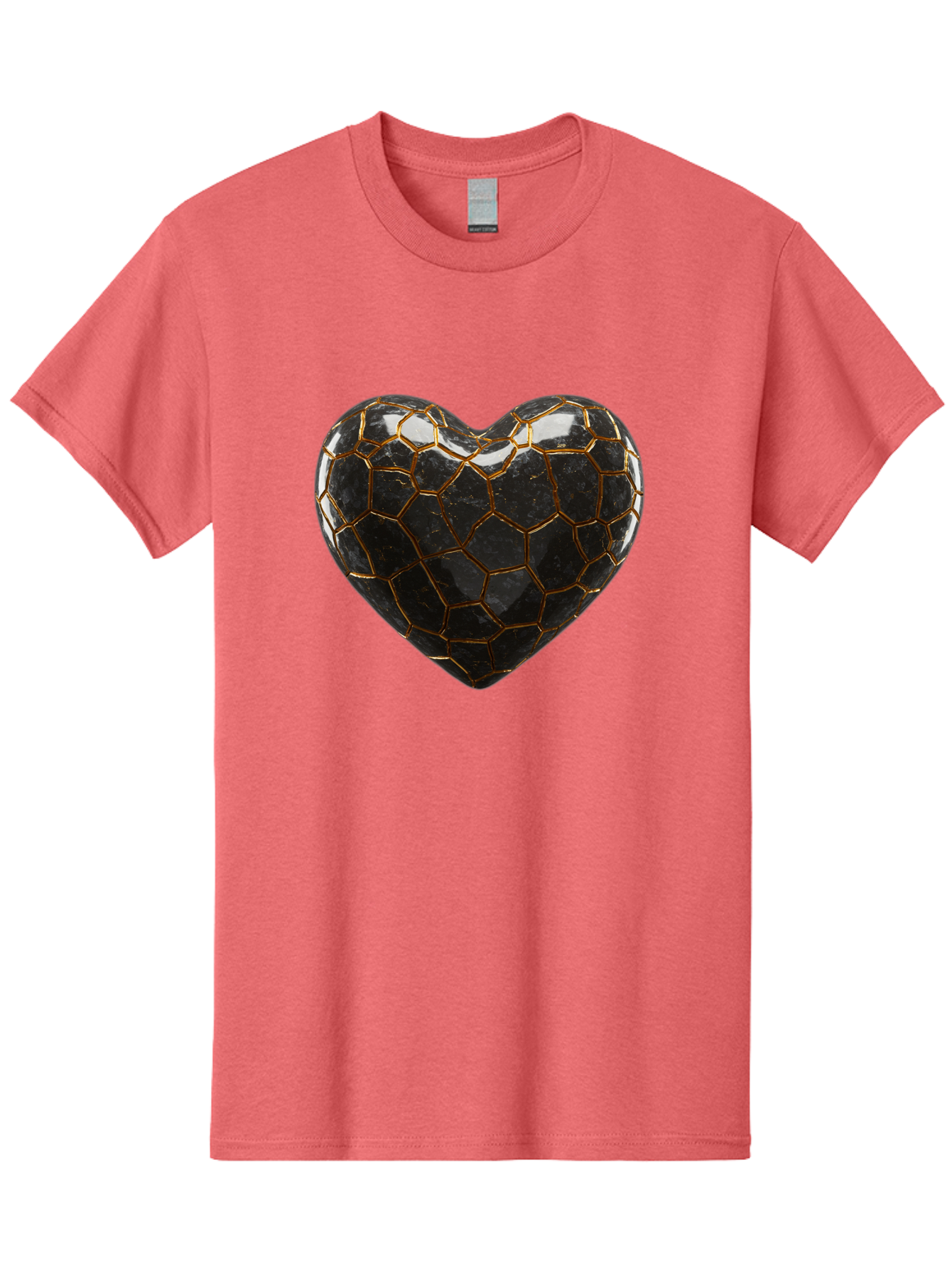 Kintsugi-Heart-1 Men'S Graphic Tee, 100% Cotton, Comfortable Casual Summer Wear, Machine Washable, Kintsugi Art, Heart Shape, Black Pottery, Gold Cracks, Broken Heart, Japanese Craftsmanship, Wabi-Sabi Aesthetic, Ceramics, Repair, Restoration, Bae056