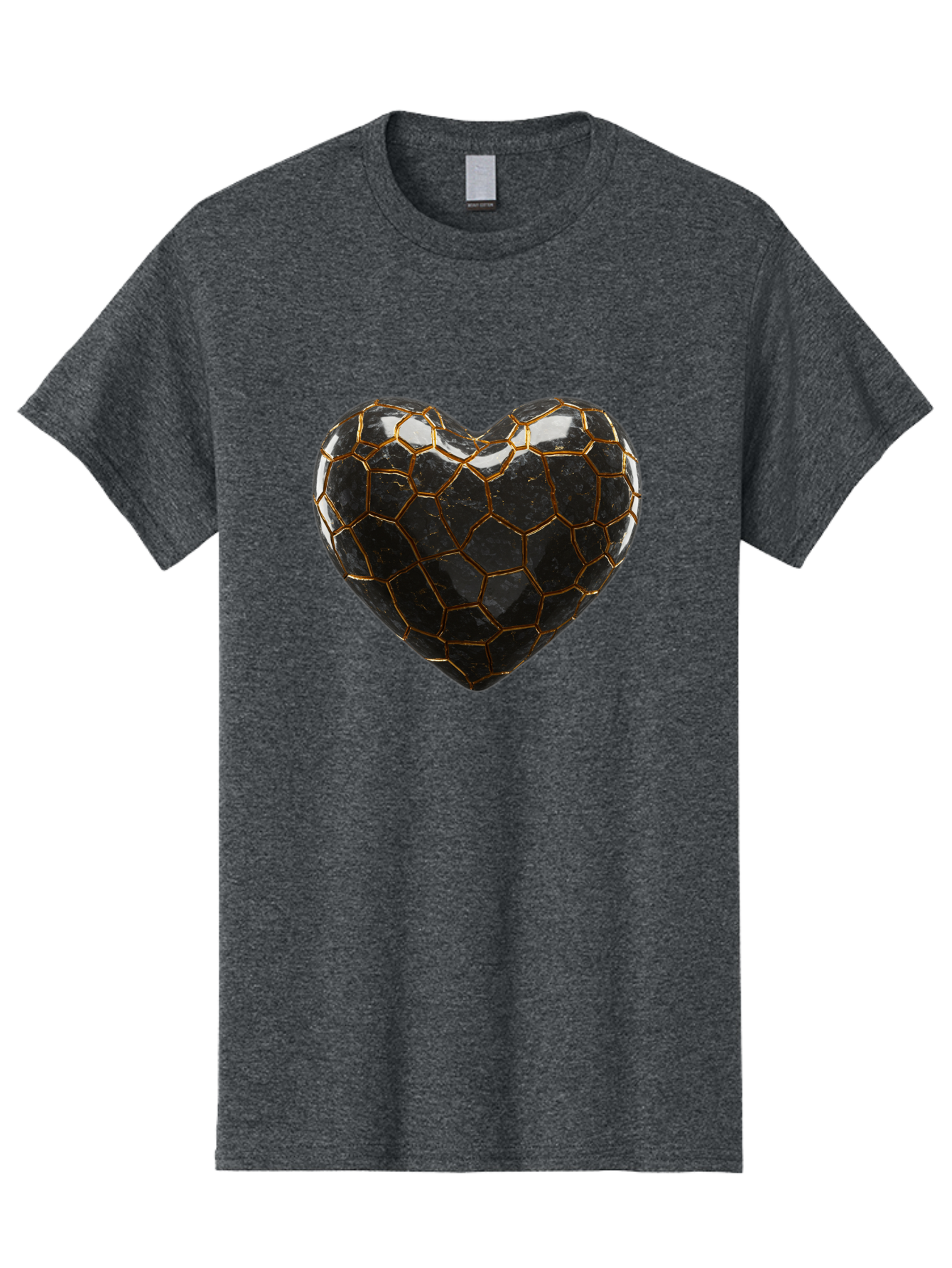 Kintsugi-Heart-1 Men'S Graphic Tee, 100% Cotton, Comfortable Casual Summer Wear, Machine Washable, Kintsugi Art, Heart Shape, Black Pottery, Gold Cracks, Broken Heart, Japanese Craftsmanship, Wabi-Sabi Aesthetic, Ceramics, Repair, Restoration, Bae056