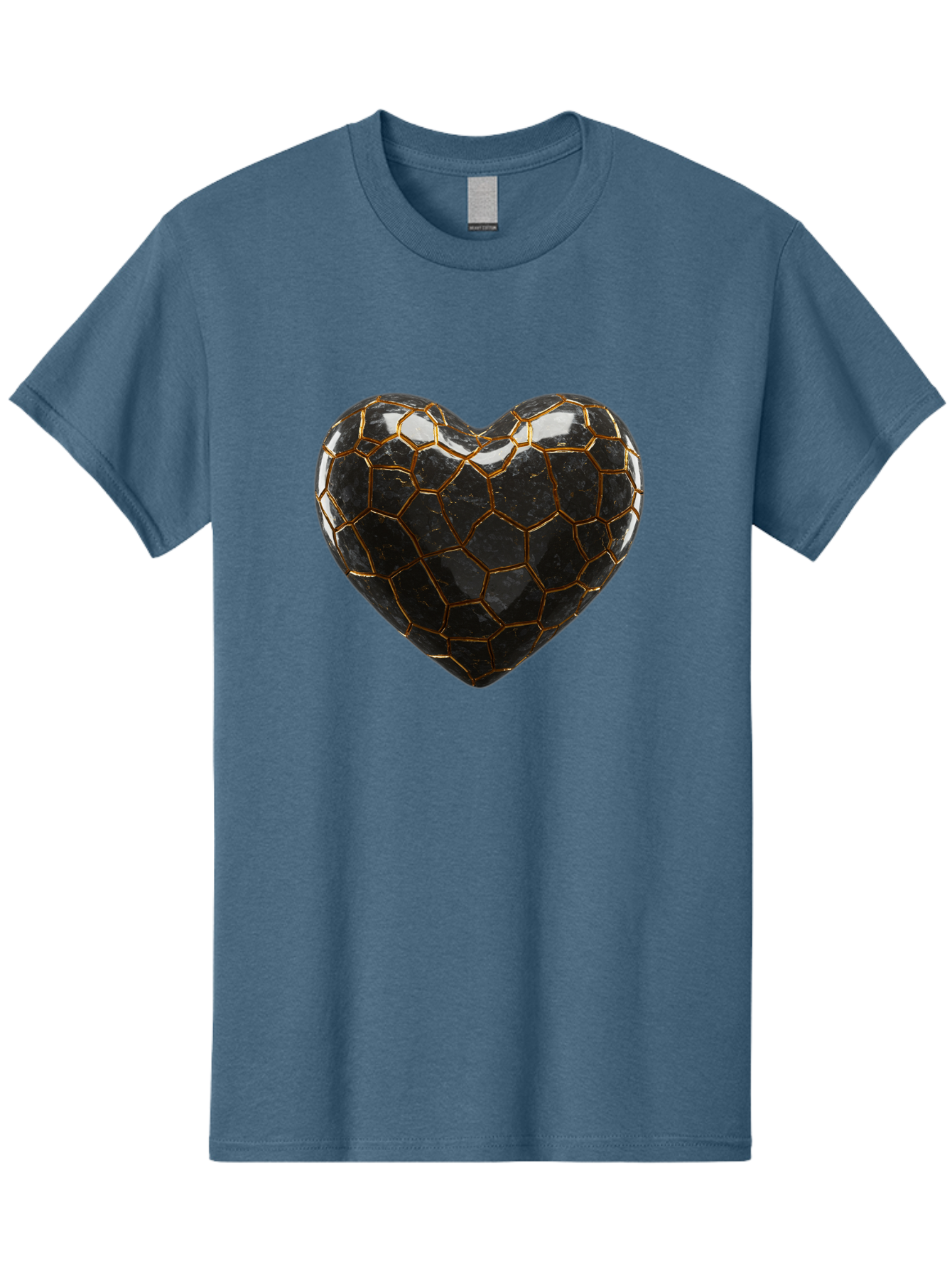 Kintsugi-Heart-1 Men'S Graphic Tee, 100% Cotton, Comfortable Casual Summer Wear, Machine Washable, Kintsugi Art, Heart Shape, Black Pottery, Gold Cracks, Broken Heart, Japanese Craftsmanship, Wabi-Sabi Aesthetic, Ceramics, Repair, Restoration, Bae056