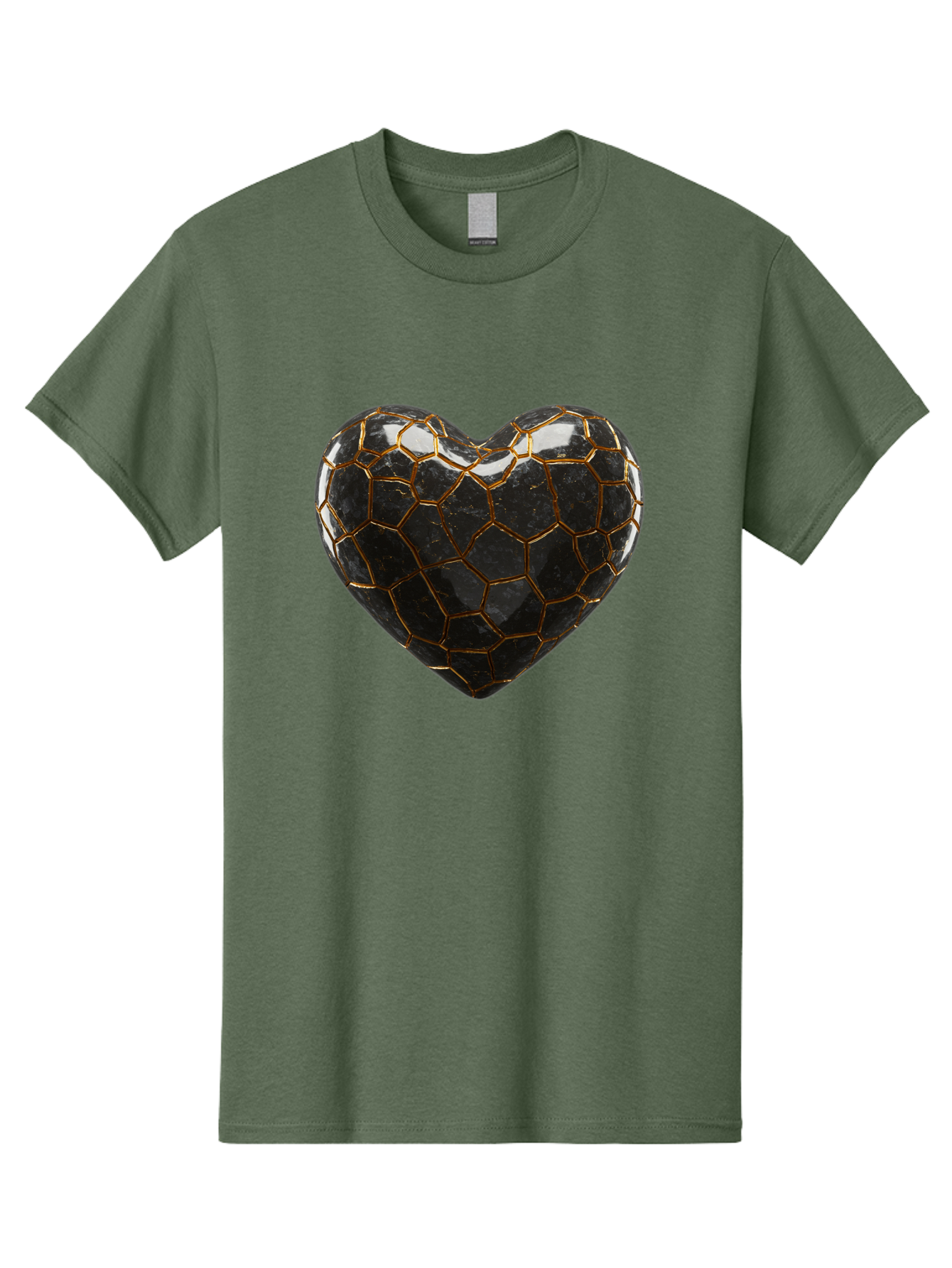 Kintsugi-Heart-1 Men'S Graphic Tee, 100% Cotton, Comfortable Casual Summer Wear, Machine Washable, Kintsugi Art, Heart Shape, Black Pottery, Gold Cracks, Broken Heart, Japanese Craftsmanship, Wabi-Sabi Aesthetic, Ceramics, Repair, Restoration, Bae056