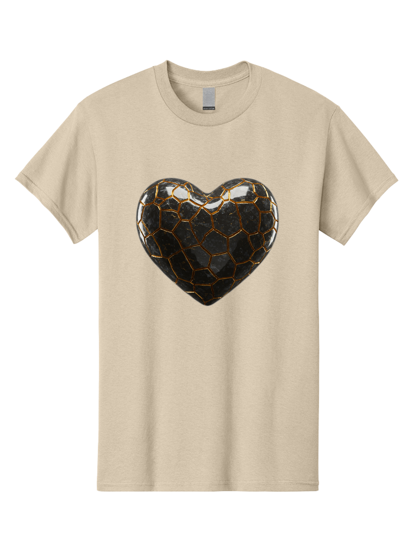 Kintsugi-Heart-1 Men'S Graphic Tee, 100% Cotton, Comfortable Casual Summer Wear, Machine Washable, Kintsugi Art, Heart Shape, Black Pottery, Gold Cracks, Broken Heart, Japanese Craftsmanship, Wabi-Sabi Aesthetic, Ceramics, Repair, Restoration, Bae056