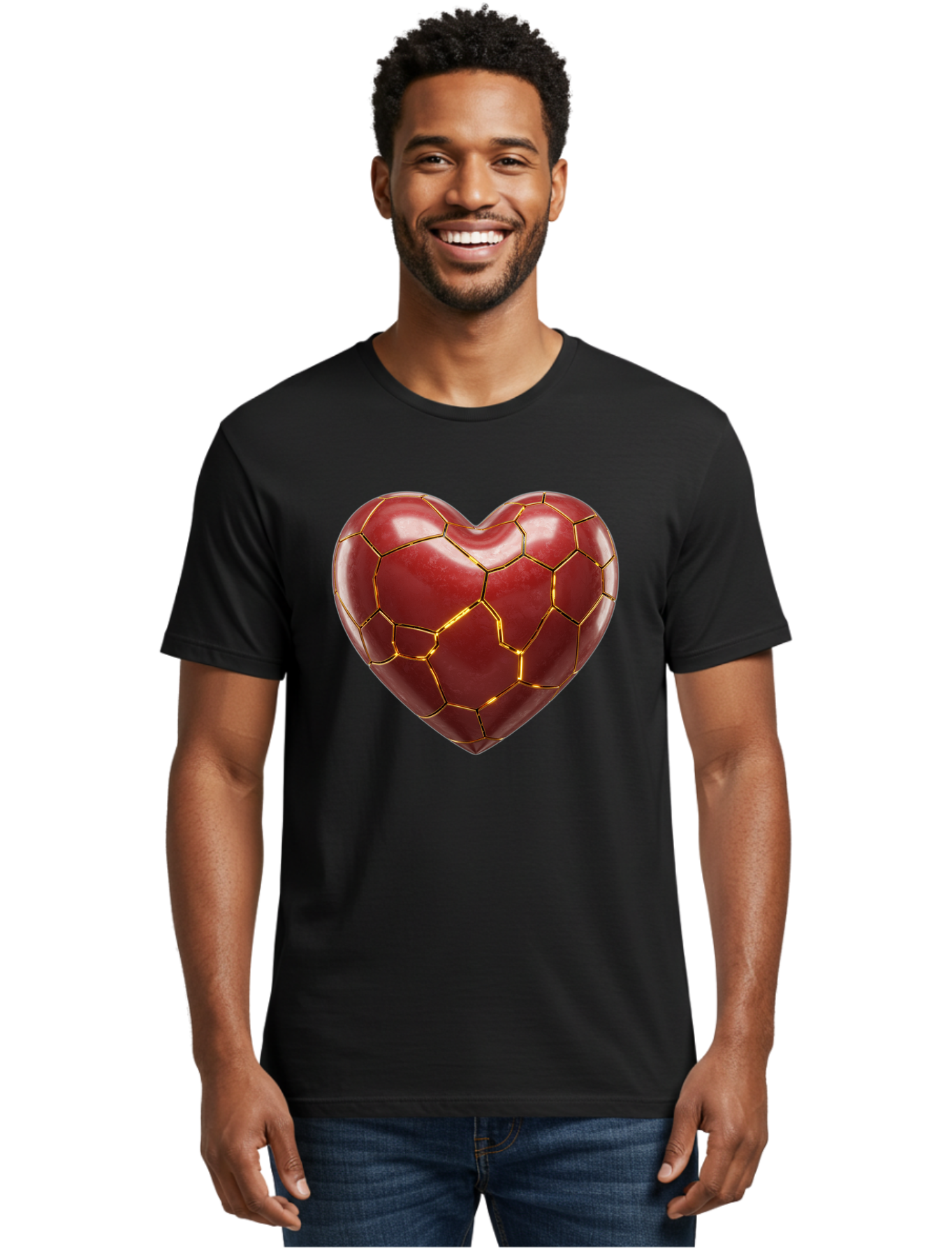 Kintsugi-Heart-2 Men'S Graphic Tee, 100% Cotton, Comfortable Casual Summer Wear, Machine Washable, Kintsugi Heart, Broken Heart, Golden Repair, Red Heart, Japanese Art, Emotional Healing, Symbolic Art, Unique Design, Heart Shape Bae057
