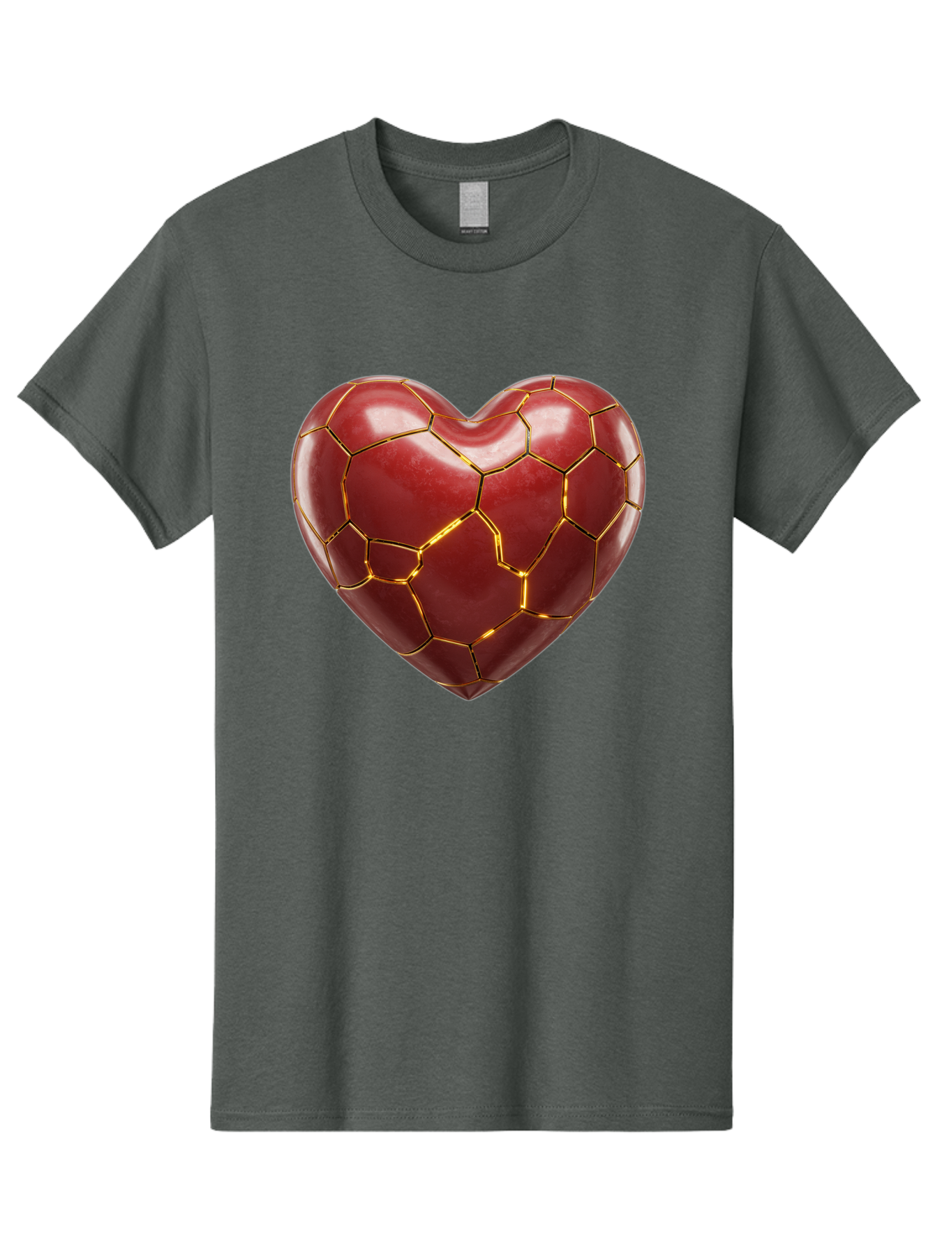 Kintsugi-Heart-2 Men'S Graphic Tee, 100% Cotton, Comfortable Casual Summer Wear, Machine Washable, Kintsugi Heart, Broken Heart, Golden Repair, Red Heart, Japanese Art, Emotional Healing, Symbolic Art, Unique Design, Heart Shape Bae057