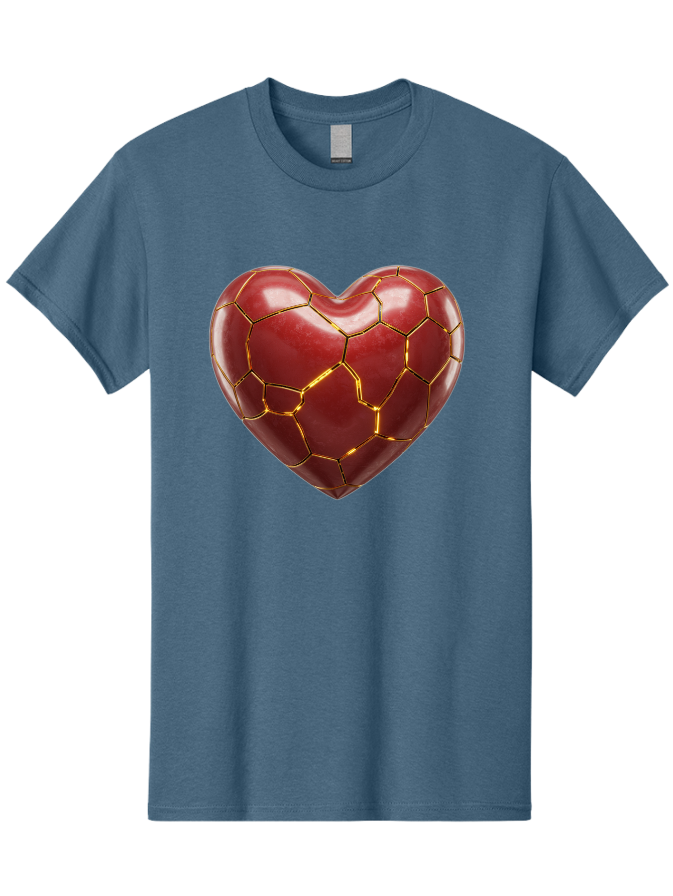 Kintsugi-Heart-2 Men'S Graphic Tee, 100% Cotton, Comfortable Casual Summer Wear, Machine Washable, Kintsugi Heart, Broken Heart, Golden Repair, Red Heart, Japanese Art, Emotional Healing, Symbolic Art, Unique Design, Heart Shape Bae057