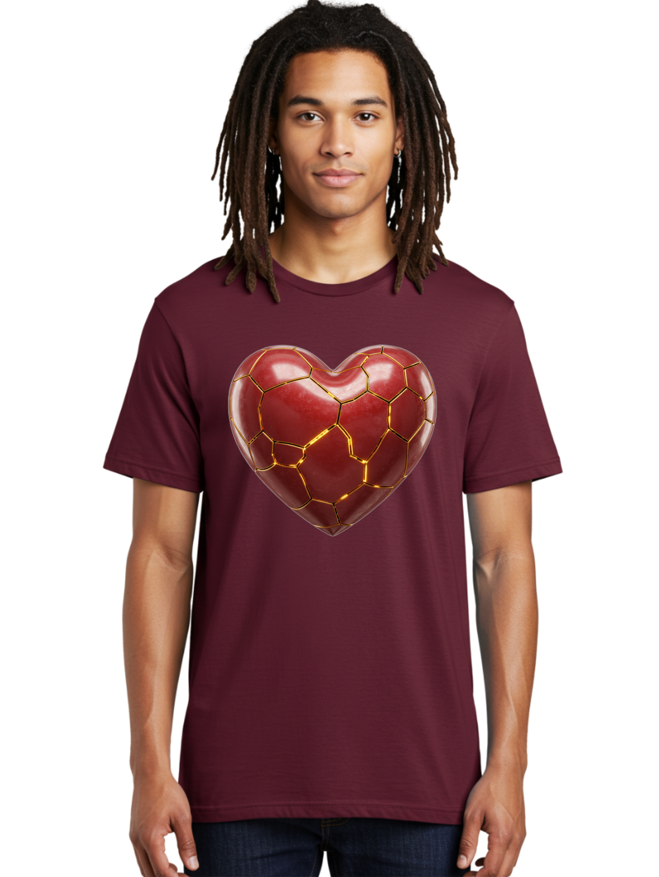 Kintsugi-Heart-2 Men'S Graphic Tee, 100% Cotton, Comfortable Casual Summer Wear, Machine Washable, Kintsugi Heart, Broken Heart, Golden Repair, Red Heart, Japanese Art, Emotional Healing, Symbolic Art, Unique Design, Heart Shape Bae057