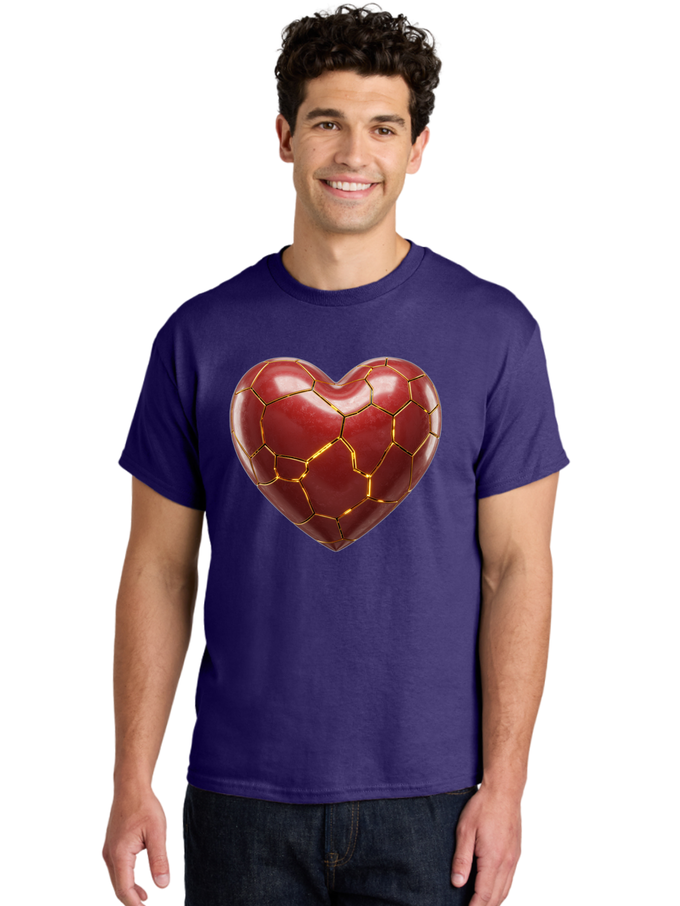 Kintsugi-Heart-2 Men'S Graphic Tee, 100% Cotton, Comfortable Casual Summer Wear, Machine Washable, Kintsugi Heart, Broken Heart, Golden Repair, Red Heart, Japanese Art, Emotional Healing, Symbolic Art, Unique Design, Heart Shape Bae057