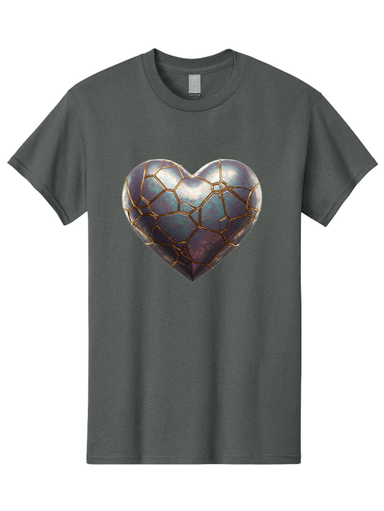 Kintsugi-Heart-3 Men'S Graphic Tee, 100% Cotton, Comfortable Casual Summer Wear, Machine Washable, Kintsugi Art, Broken Heart, Repaired Love, Metallic Heart, Golden Cracks, Fragile Beauty, Symbolic Art, Emotional Healing, Unique Design, Bae058