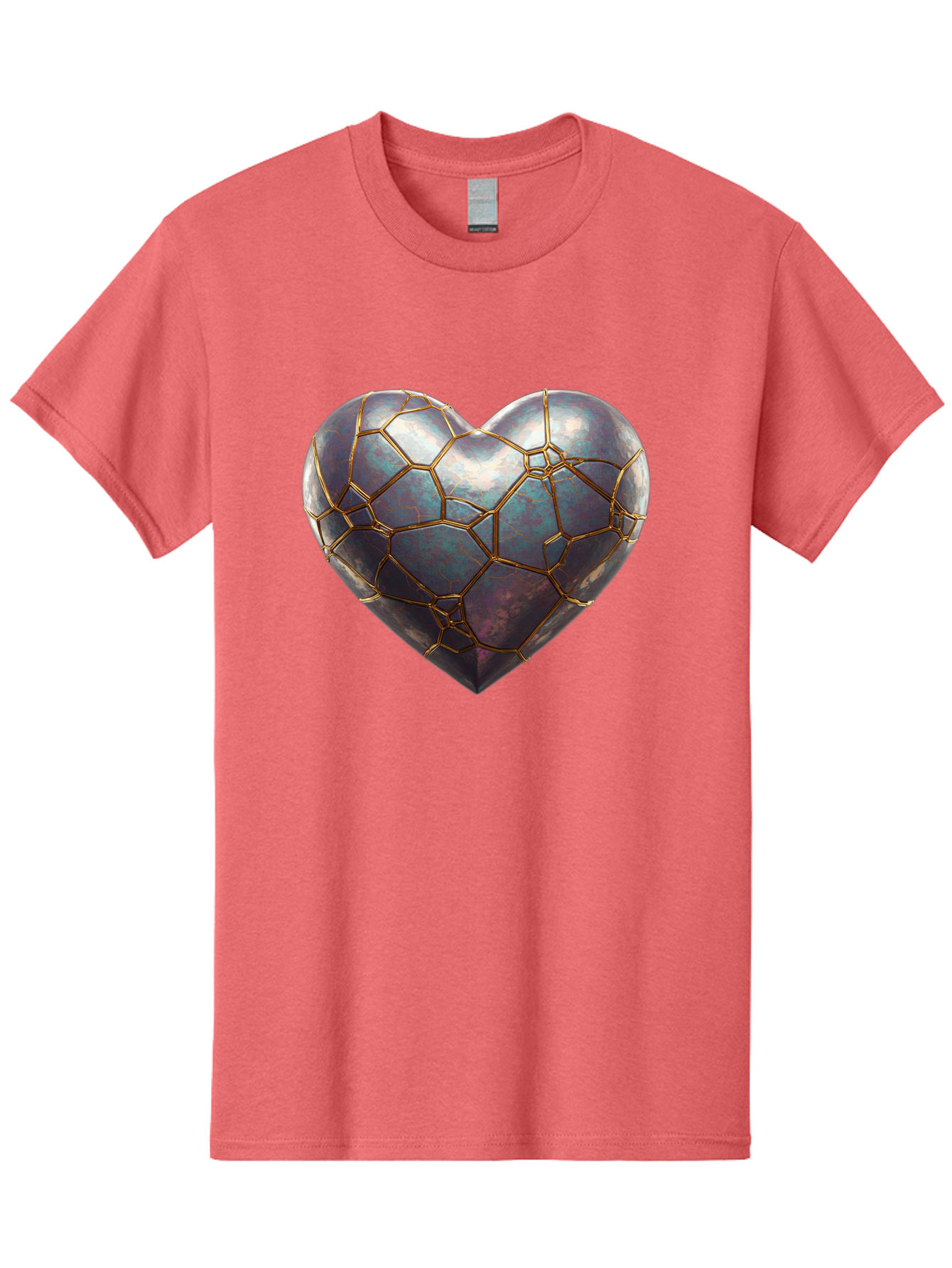 Kintsugi-Heart-3 Men'S Graphic Tee, 100% Cotton, Comfortable Casual Summer Wear, Machine Washable, Kintsugi Art, Broken Heart, Repaired Love, Metallic Heart, Golden Cracks, Fragile Beauty, Symbolic Art, Emotional Healing, Unique Design, Bae058
