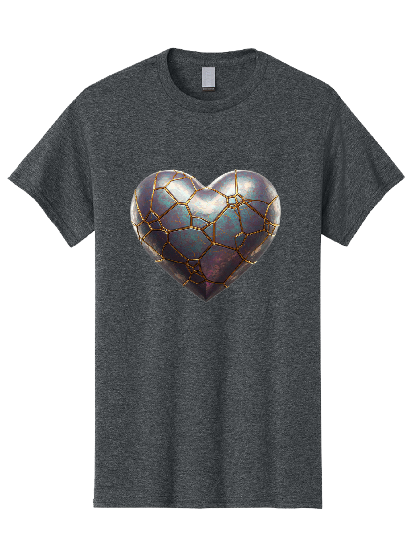 Kintsugi-Heart-3 Men'S Graphic Tee, 100% Cotton, Comfortable Casual Summer Wear, Machine Washable, Kintsugi Art, Broken Heart, Repaired Love, Metallic Heart, Golden Cracks, Fragile Beauty, Symbolic Art, Emotional Healing, Unique Design, Bae058