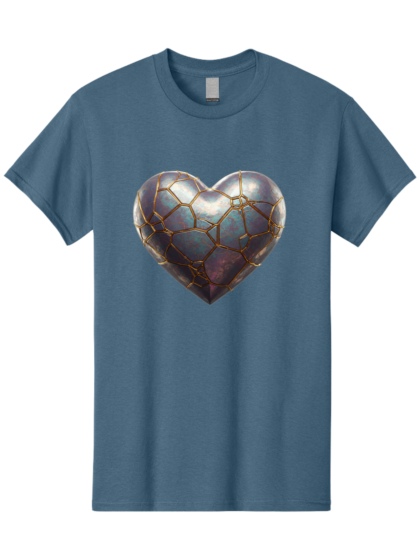 Kintsugi-Heart-3 Men'S Graphic Tee, 100% Cotton, Comfortable Casual Summer Wear, Machine Washable, Kintsugi Art, Broken Heart, Repaired Love, Metallic Heart, Golden Cracks, Fragile Beauty, Symbolic Art, Emotional Healing, Unique Design, Bae058