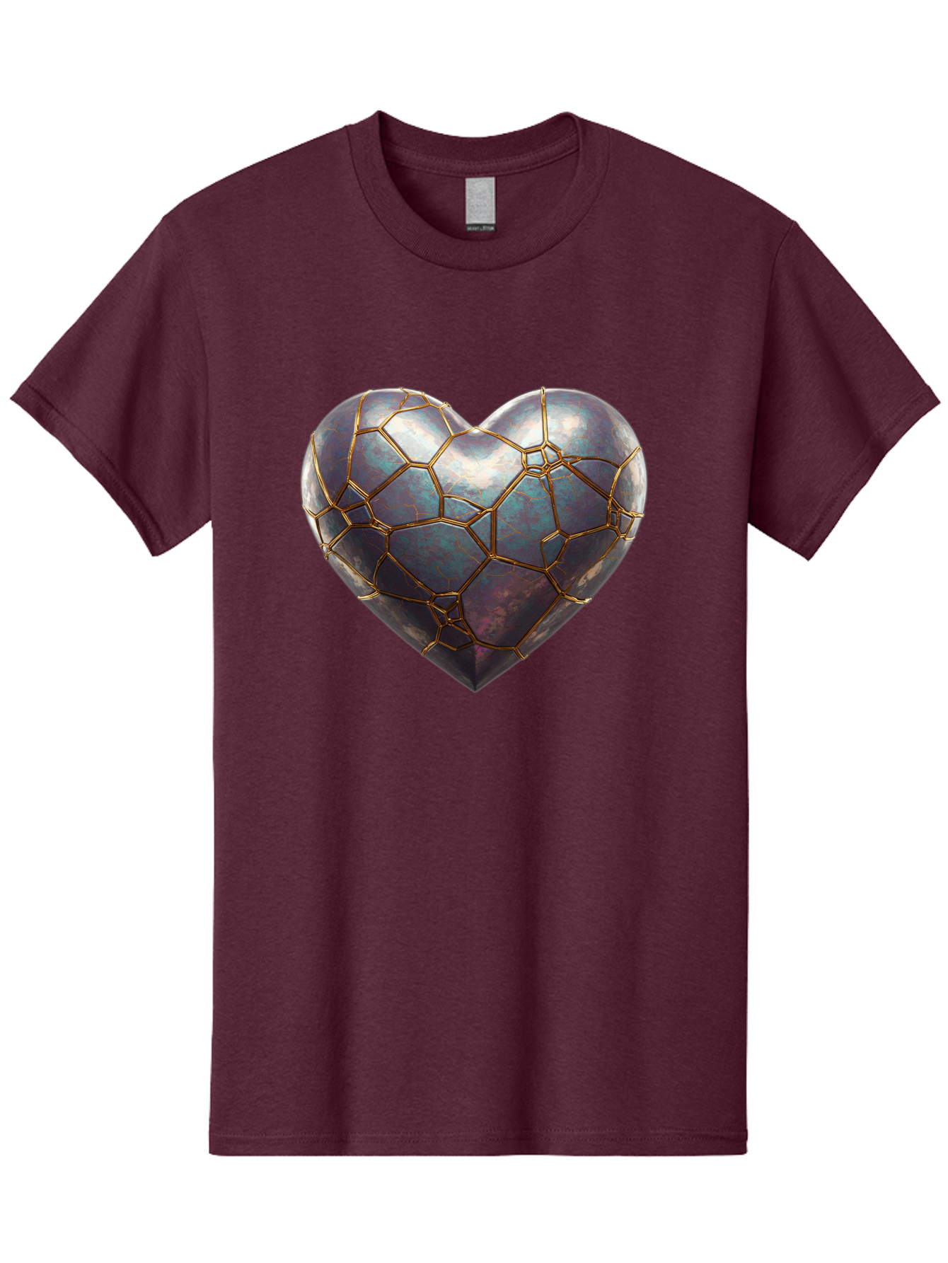 Kintsugi-Heart-3 Men'S Graphic Tee, 100% Cotton, Comfortable Casual Summer Wear, Machine Washable, Kintsugi Art, Broken Heart, Repaired Love, Metallic Heart, Golden Cracks, Fragile Beauty, Symbolic Art, Emotional Healing, Unique Design, Bae058