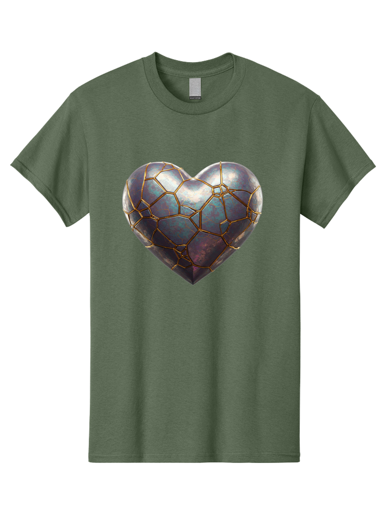 Kintsugi-Heart-3 Men'S Graphic Tee, 100% Cotton, Comfortable Casual Summer Wear, Machine Washable, Kintsugi Art, Broken Heart, Repaired Love, Metallic Heart, Golden Cracks, Fragile Beauty, Symbolic Art, Emotional Healing, Unique Design, Bae058