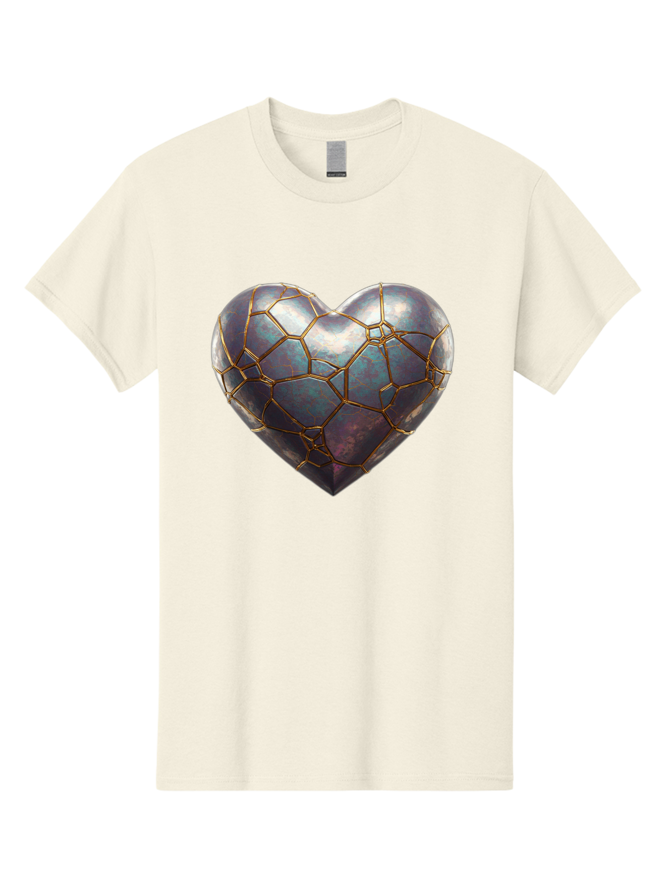 Kintsugi-Heart-3 Men'S Graphic Tee, 100% Cotton, Comfortable Casual Summer Wear, Machine Washable, Kintsugi Art, Broken Heart, Repaired Love, Metallic Heart, Golden Cracks, Fragile Beauty, Symbolic Art, Emotional Healing, Unique Design, Bae058