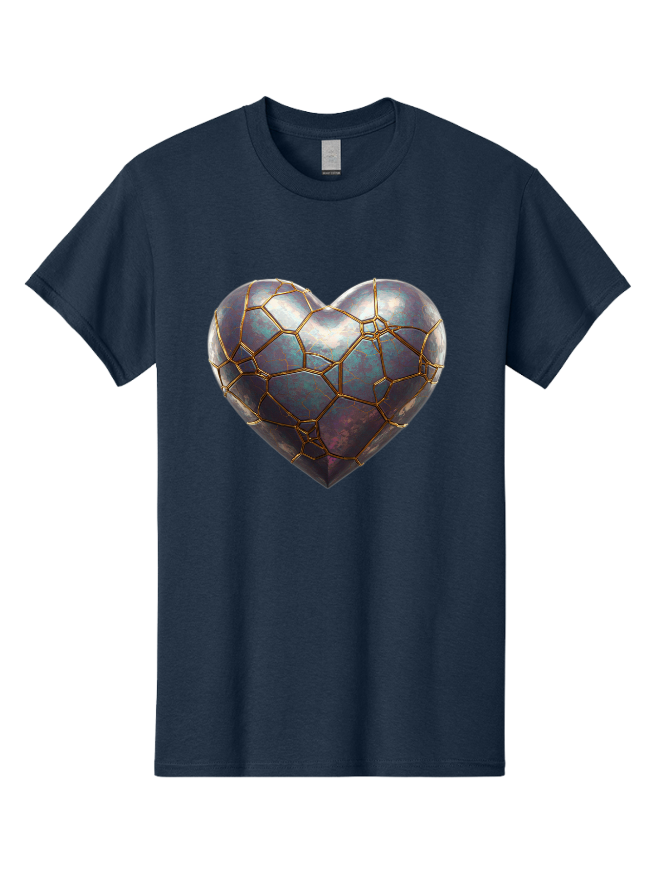 Kintsugi-Heart-3 Men'S Graphic Tee, 100% Cotton, Comfortable Casual Summer Wear, Machine Washable, Kintsugi Art, Broken Heart, Repaired Love, Metallic Heart, Golden Cracks, Fragile Beauty, Symbolic Art, Emotional Healing, Unique Design, Bae058