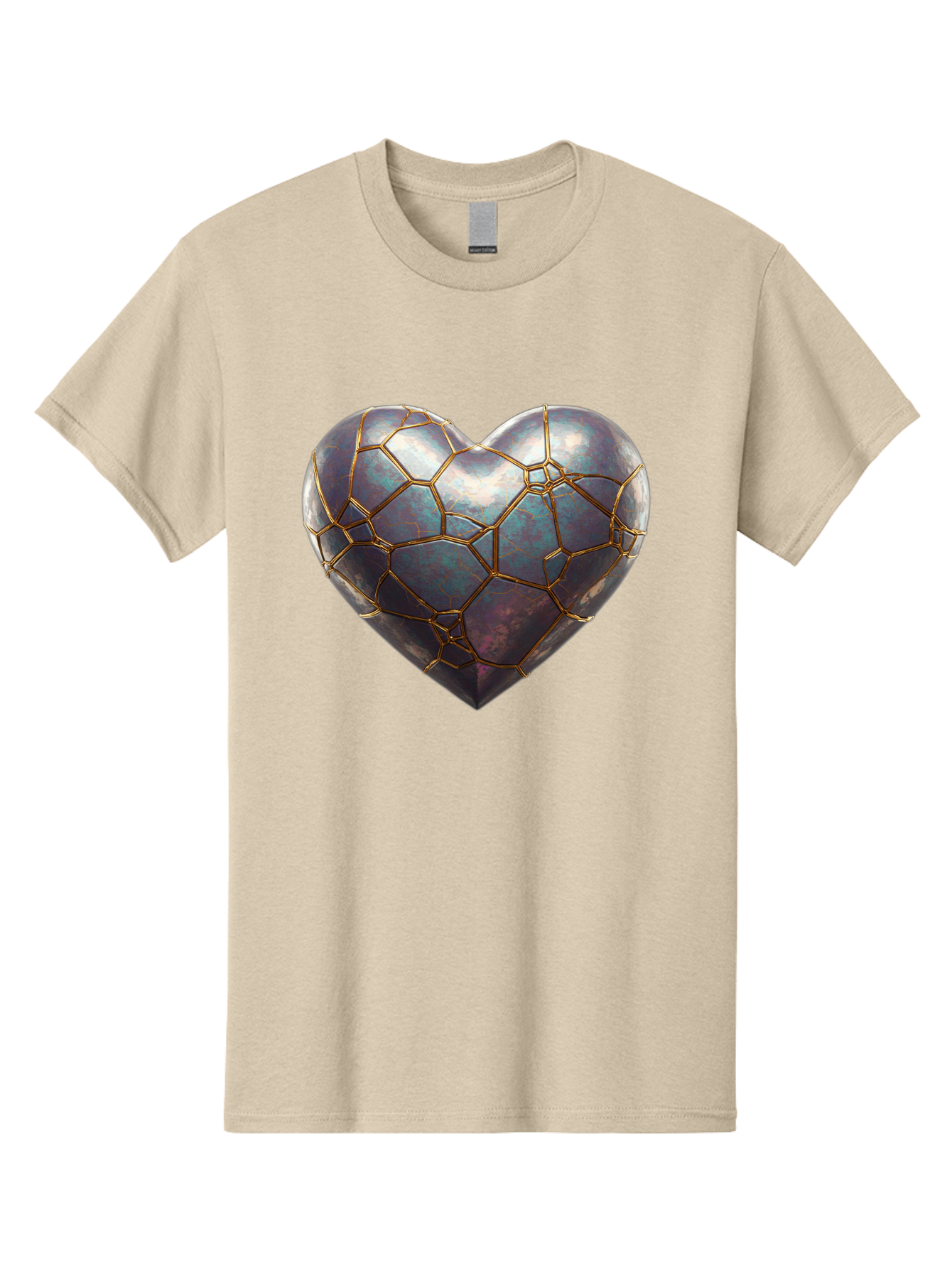 Kintsugi-Heart-3 Men'S Graphic Tee, 100% Cotton, Comfortable Casual Summer Wear, Machine Washable, Kintsugi Art, Broken Heart, Repaired Love, Metallic Heart, Golden Cracks, Fragile Beauty, Symbolic Art, Emotional Healing, Unique Design, Bae058