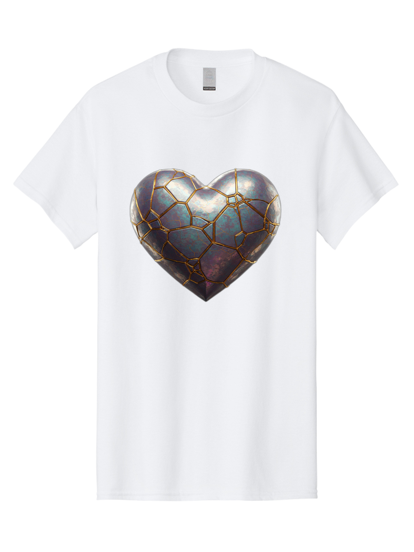 Kintsugi-Heart-3 Men'S Graphic Tee, 100% Cotton, Comfortable Casual Summer Wear, Machine Washable, Kintsugi Art, Broken Heart, Repaired Love, Metallic Heart, Golden Cracks, Fragile Beauty, Symbolic Art, Emotional Healing, Unique Design, Bae058