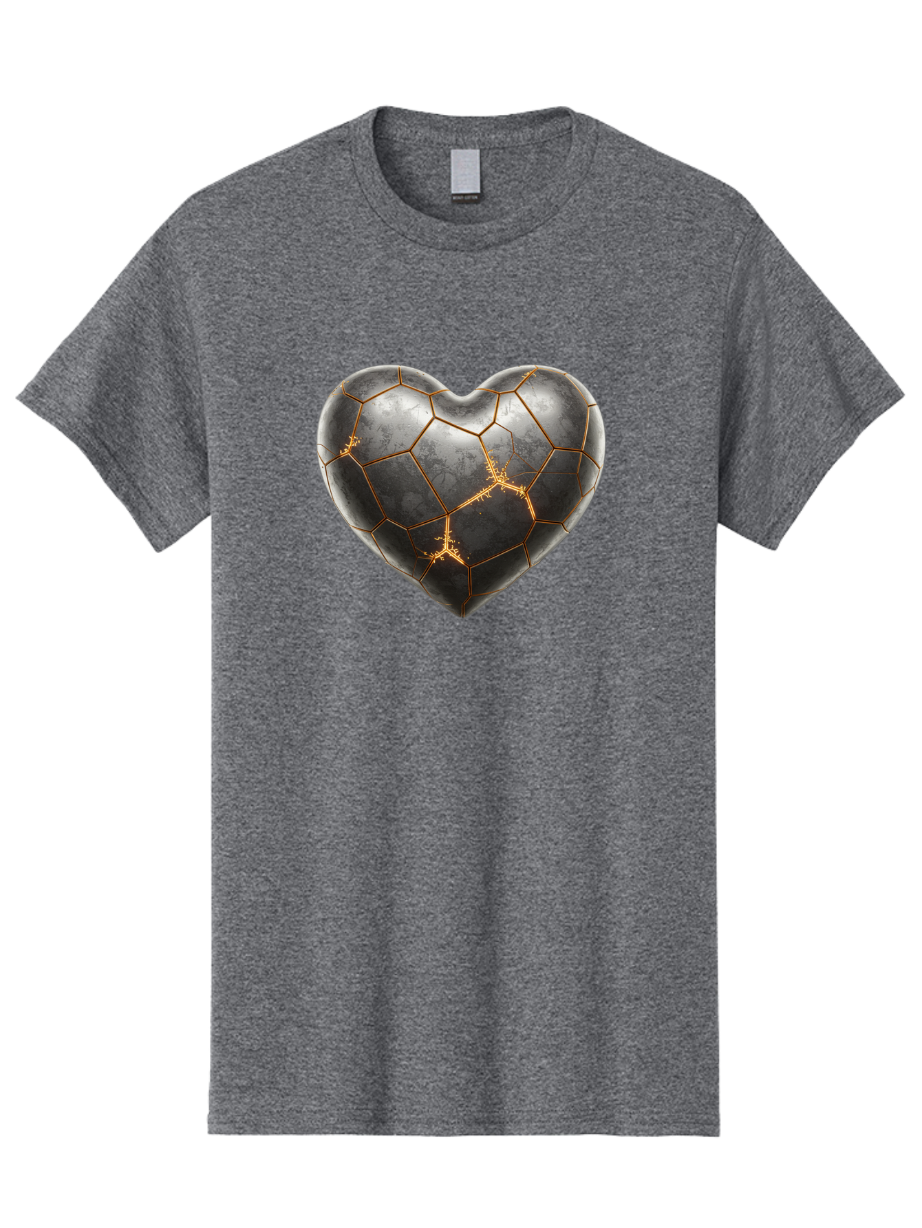 Kintsugi-Heart-7 Men'S Graphic Tee, 100% Cotton, Comfortable Casual Summer Wear, Machine Washable, Heart Shape, Kintsugi Repair, Gold Cracks, Broken Heart, Metal Texture, Abstract Art, Unique Design, Symbolic Representation, Emotional Healing Bae062