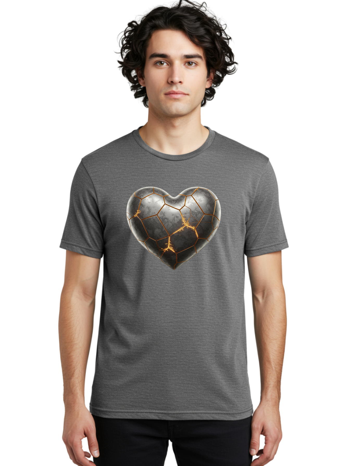 Kintsugi-Heart-7 Men'S Graphic Tee, 100% Cotton, Comfortable Casual Summer Wear, Machine Washable, Heart Shape, Kintsugi Repair, Gold Cracks, Broken Heart, Metal Texture, Abstract Art, Unique Design, Symbolic Representation, Emotional Healing Bae062