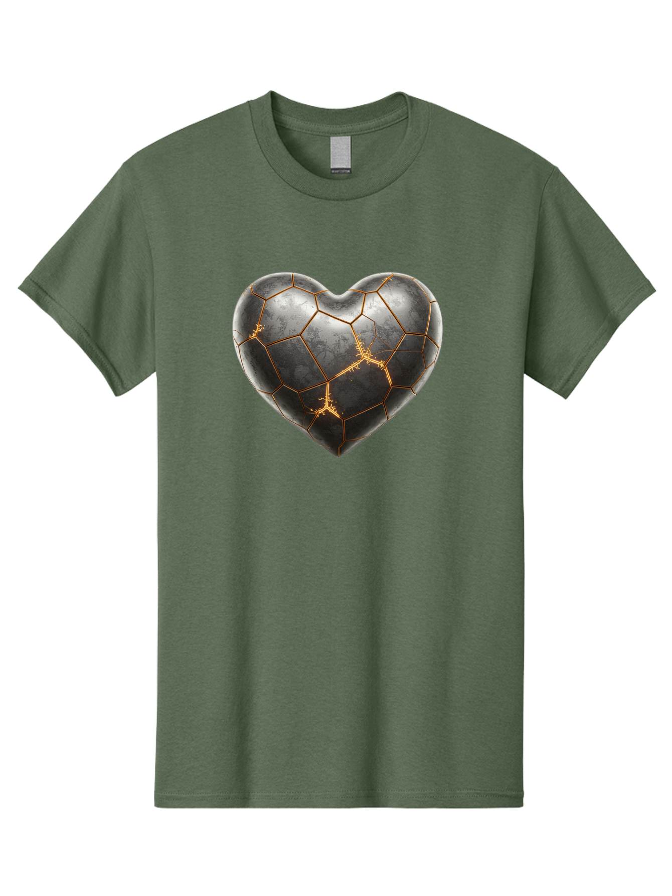 Kintsugi-Heart-7 Men'S Graphic Tee, 100% Cotton, Comfortable Casual Summer Wear, Machine Washable, Heart Shape, Kintsugi Repair, Gold Cracks, Broken Heart, Metal Texture, Abstract Art, Unique Design, Symbolic Representation, Emotional Healing Bae062