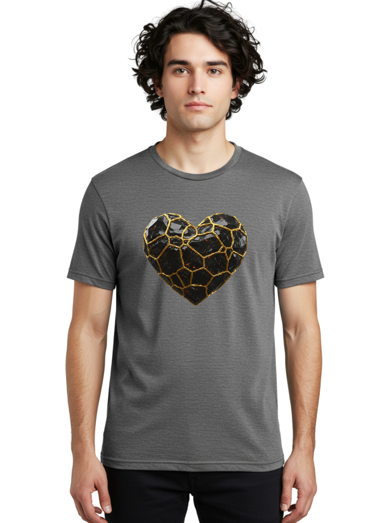 Kintsugi-Heart-8 Men'S Graphic Tee, 100% Cotton, Comfortable Casual Summer Wear, Machine Washable, Kintsugi Art, Broken Heart, Gold Repair, Cracked Gemstone, Luxury Jewelry, Unique Decoration, Symbolic Heart, Repaired Heart, Precious Stone, Bae063