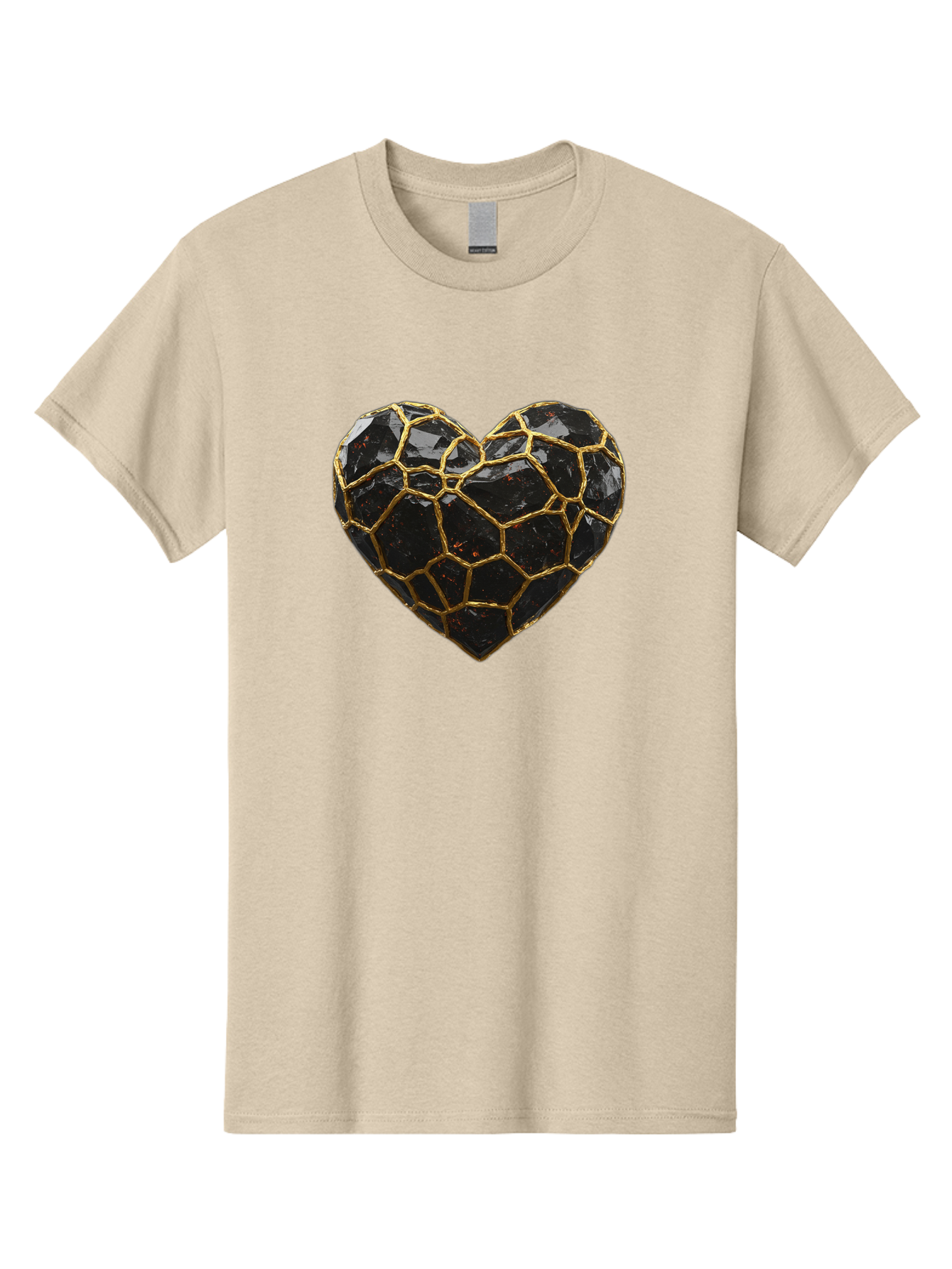 Kintsugi-Heart-8 Men'S Graphic Tee, 100% Cotton, Comfortable Casual Summer Wear, Machine Washable, Kintsugi Art, Broken Heart, Gold Repair, Cracked Gemstone, Luxury Jewelry, Unique Decoration, Symbolic Heart, Repaired Heart, Precious Stone, Bae063