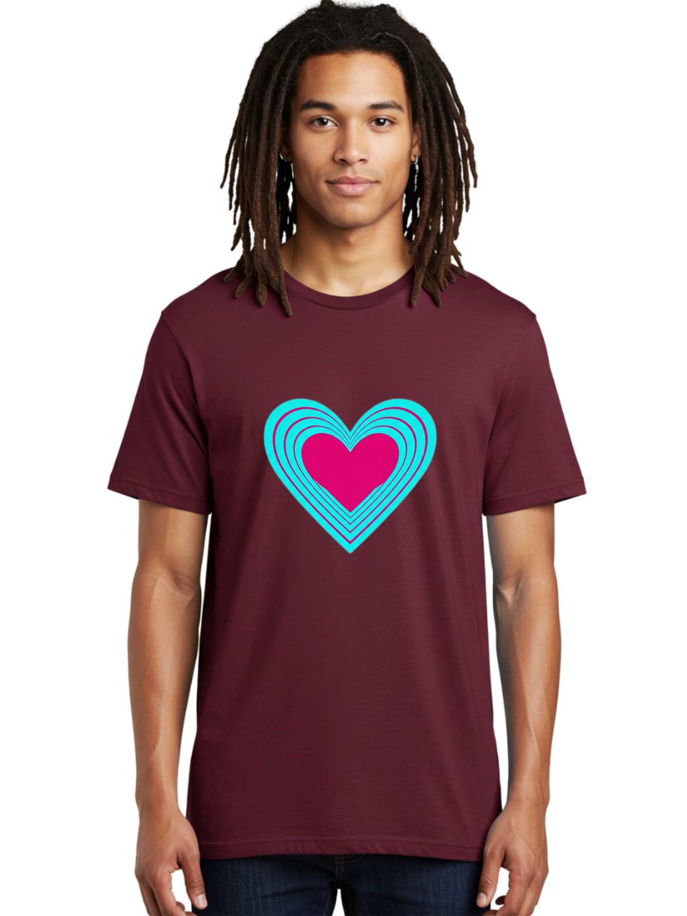 Layered-Heart Men'S Graphic Tee, 100% Cotton, Comfortable Casual Summer Wear, Machine Washable, Layered Heart, Pink And Blue Heart, Love Symbol, Valentine'S Day, Heart Shape, Digital Art, Graphic Design, Layered Effect Bae065