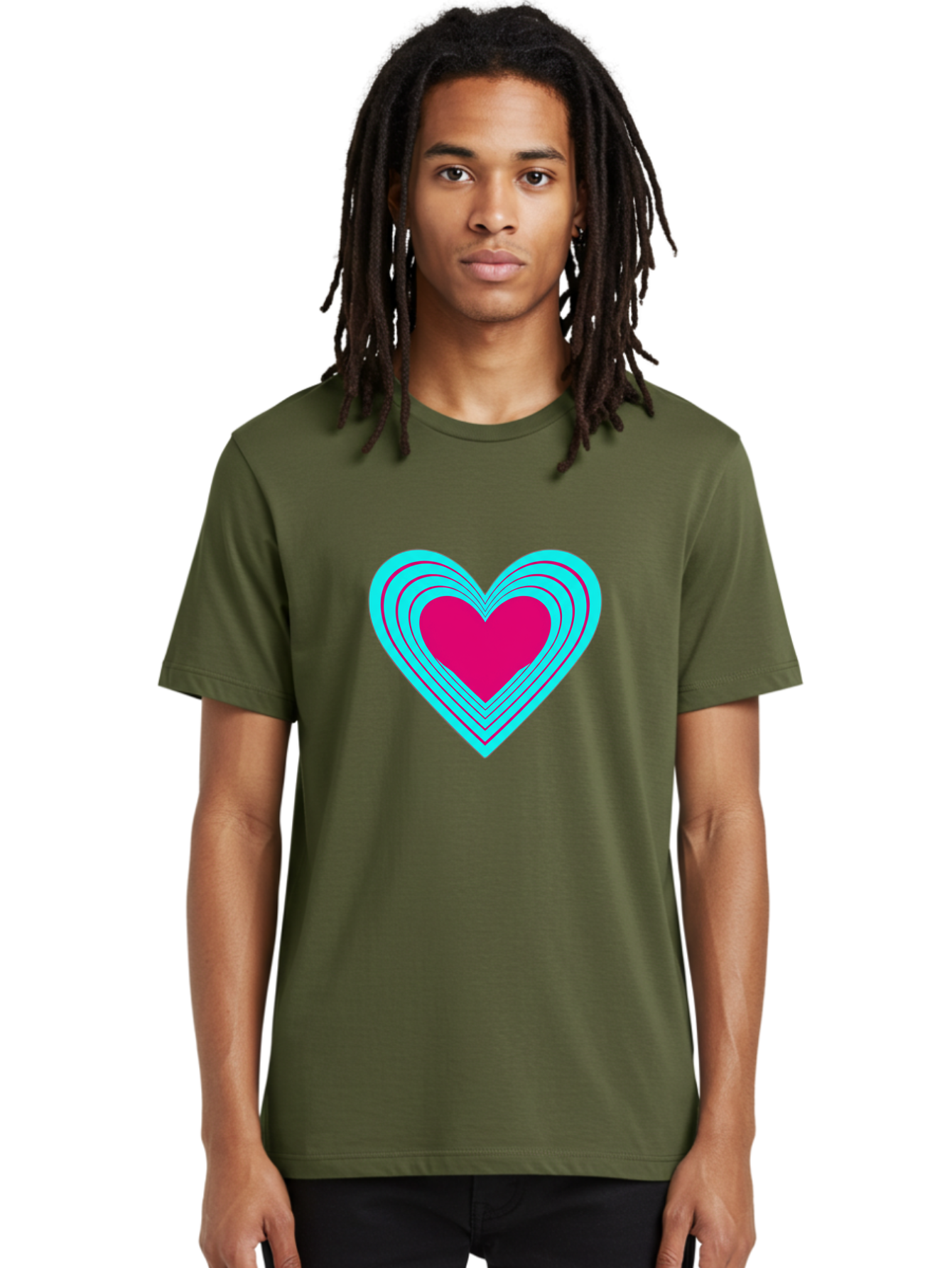 Layered-Heart Men'S Graphic Tee, 100% Cotton, Comfortable Casual Summer Wear, Machine Washable, Layered Heart, Pink And Blue Heart, Love Symbol, Valentine'S Day, Heart Shape, Digital Art, Graphic Design, Layered Effect Bae065