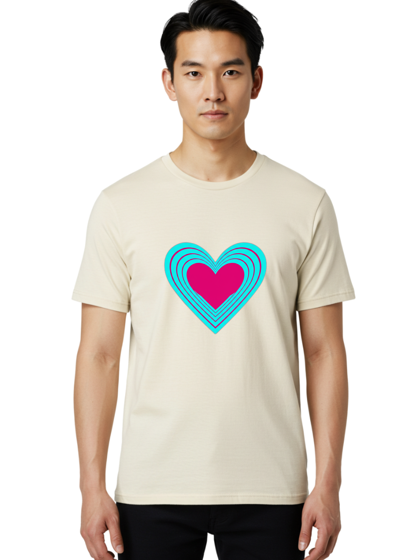 Layered-Heart Men'S Graphic Tee, 100% Cotton, Comfortable Casual Summer Wear, Machine Washable, Layered Heart, Pink And Blue Heart, Love Symbol, Valentine'S Day, Heart Shape, Digital Art, Graphic Design, Layered Effect Bae065