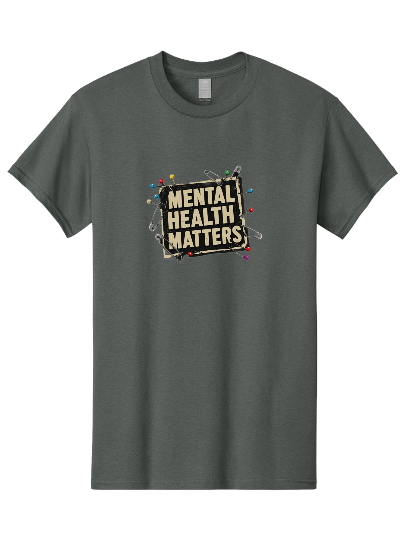 Mental-Health-Matters-2 Men'S Graphic Tee, 100% Cotton, Comfortable Casual Summer Wear, Machine Washable, Mental Health Awareness, Mental Health Matters, Mental Health Importance, Safety Pins, Emotional Support, Mental Wellness, Self Care, Bae067