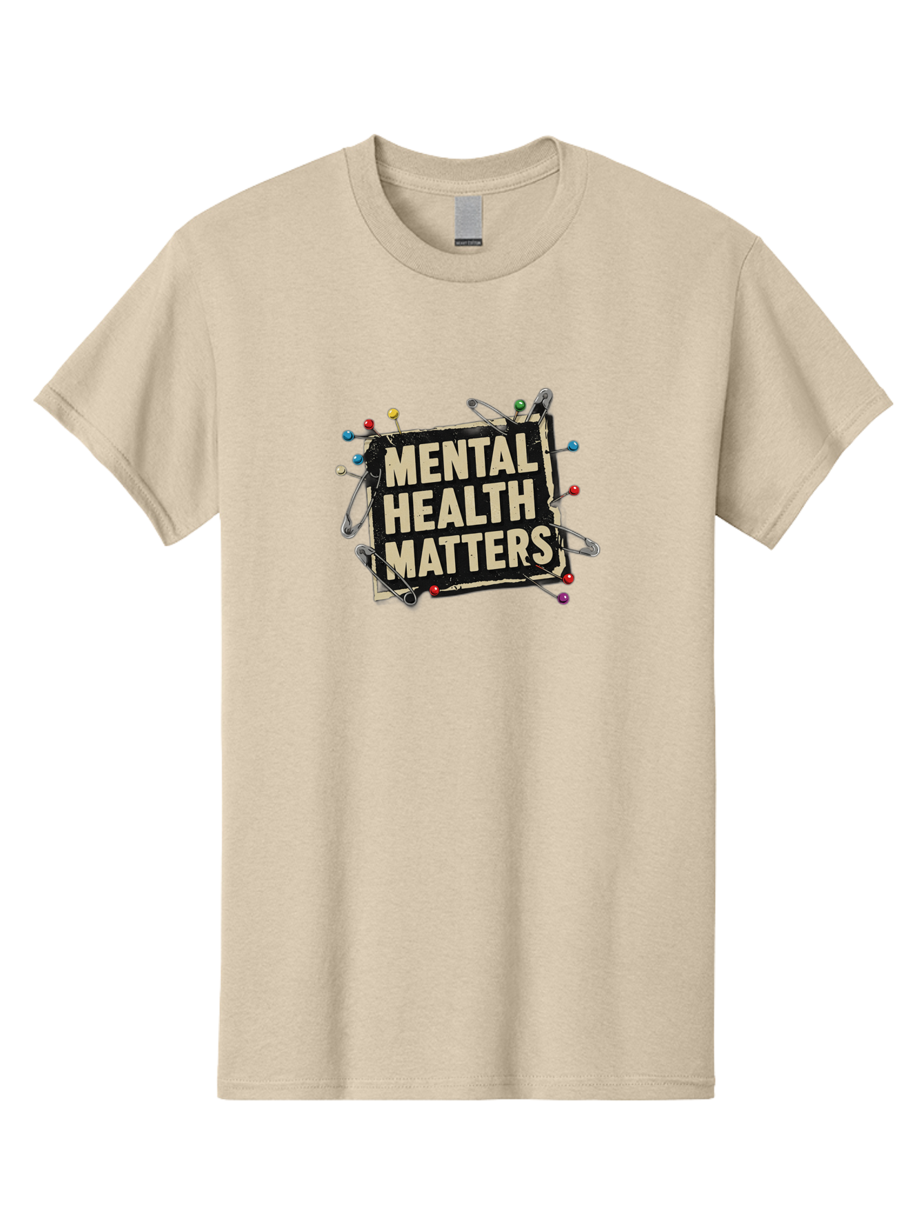 Mental-Health-Matters-2 Men'S Graphic Tee, 100% Cotton, Comfortable Casual Summer Wear, Machine Washable, Mental Health Awareness, Mental Health Matters, Mental Health Importance, Safety Pins, Emotional Support, Mental Wellness, Self Care, Bae067