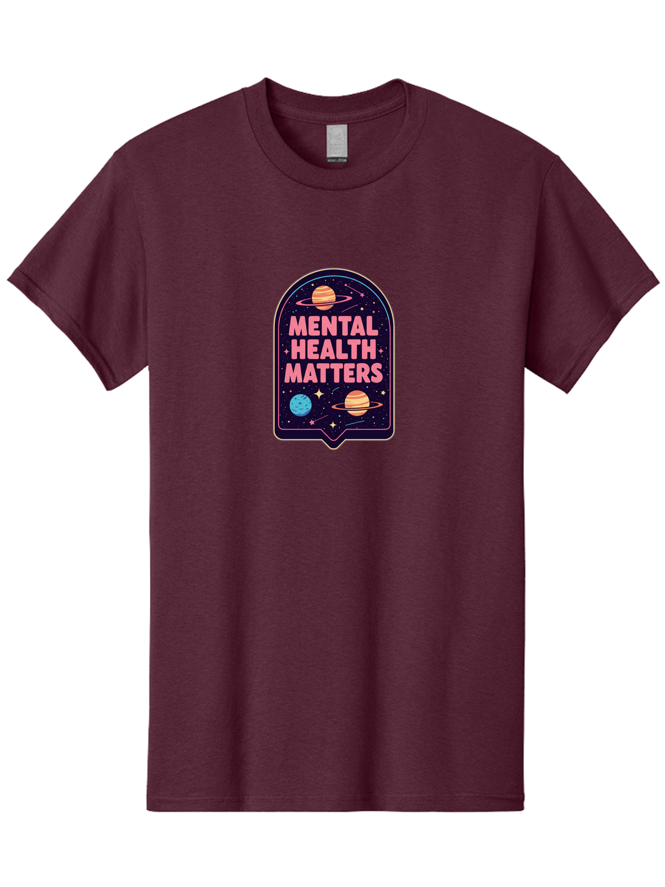 Mental-Health-Matters-4 Men'S Graphic Tee, 100% Cotton, Comfortable Casual Summer Wear, Machine Washable, Mental Health Awareness, Motivational Quote, Celestial Theme, Pink Text, Outer Space Design, Stars, Planets, Mental Wellness, Self Care, Bae069