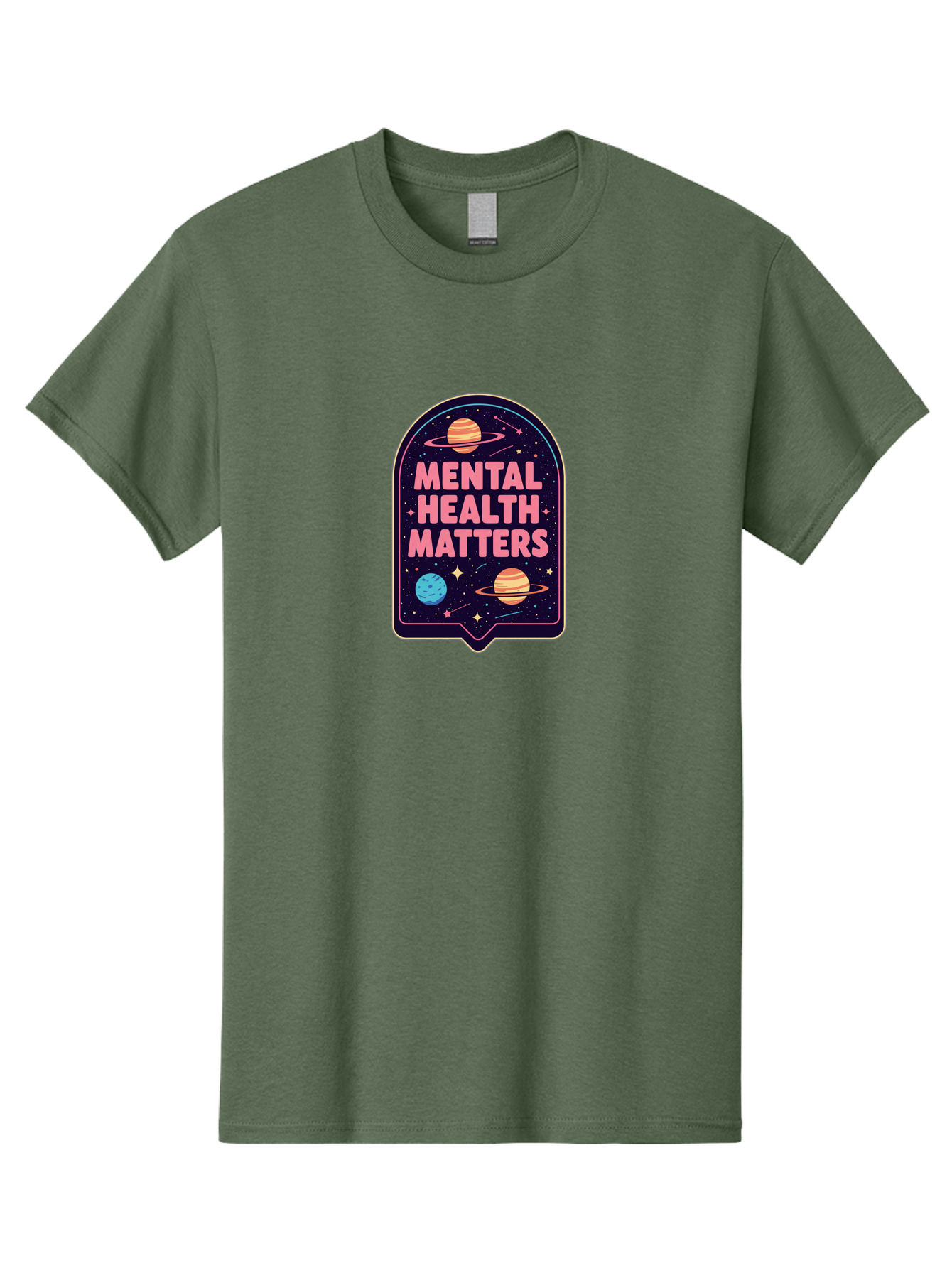 Mental-Health-Matters-4 Men'S Graphic Tee, 100% Cotton, Comfortable Casual Summer Wear, Machine Washable, Mental Health Awareness, Motivational Quote, Celestial Theme, Pink Text, Outer Space Design, Stars, Planets, Mental Wellness, Self Care, Bae069