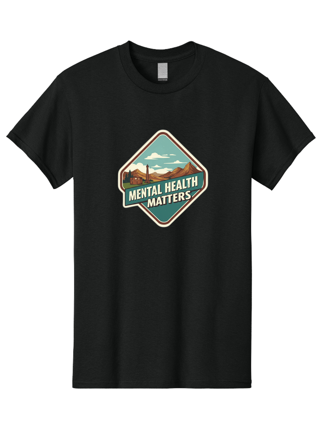 Mental-Health-Matters-5 Men'S Graphic Tee, 100% Cotton, Comfortable Casual Summer Wear, Machine Washable, Mental Health Awareness, Rural Landscape, Mountains, Cloudy Sky, Lighthouse, Mental Health Matters, Self-Care, Wellness, Mindfulness, Bae070